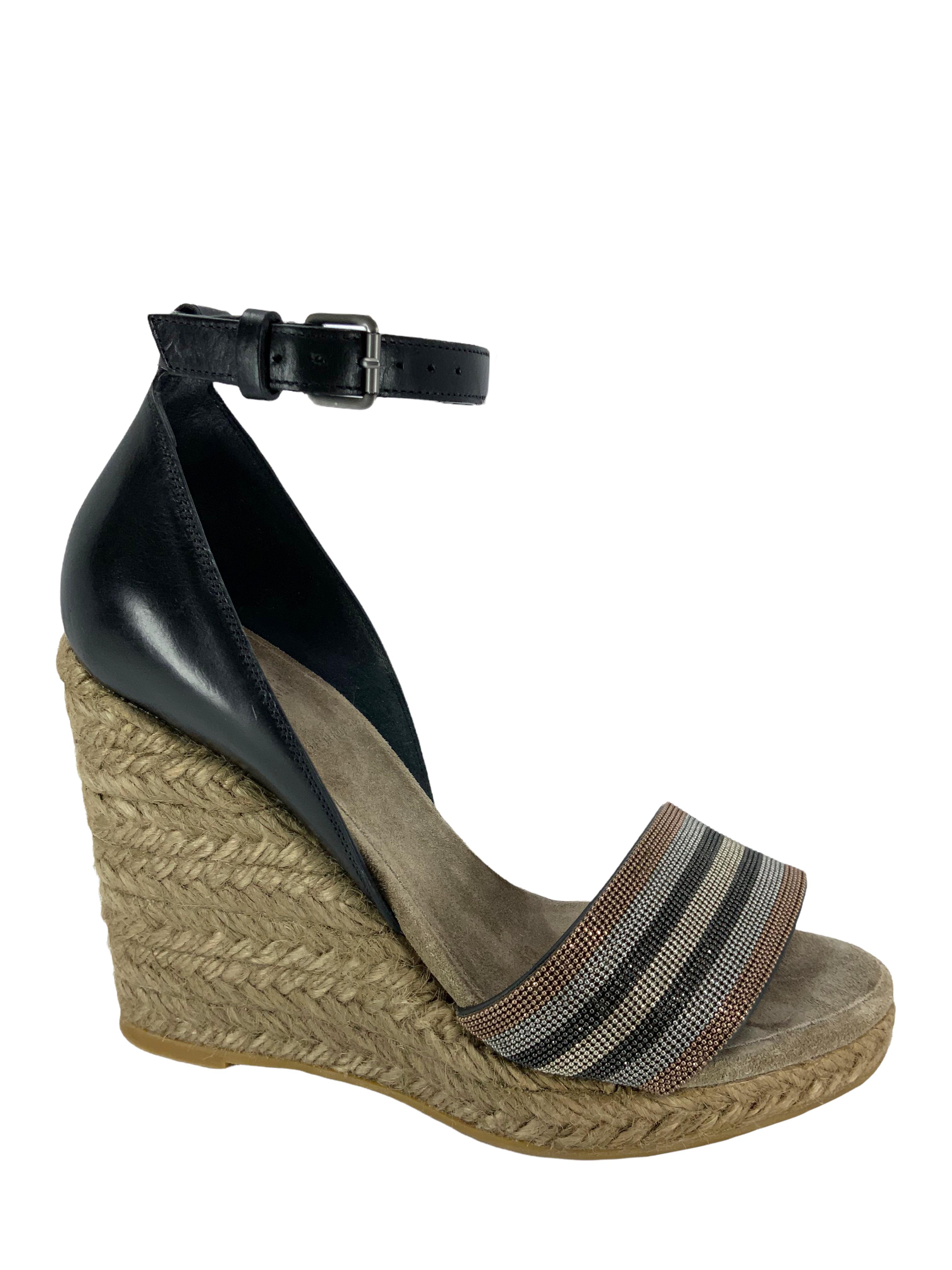 Brunello Cucinelli Beaded Espadrille Wedge Sandals Size 6.5