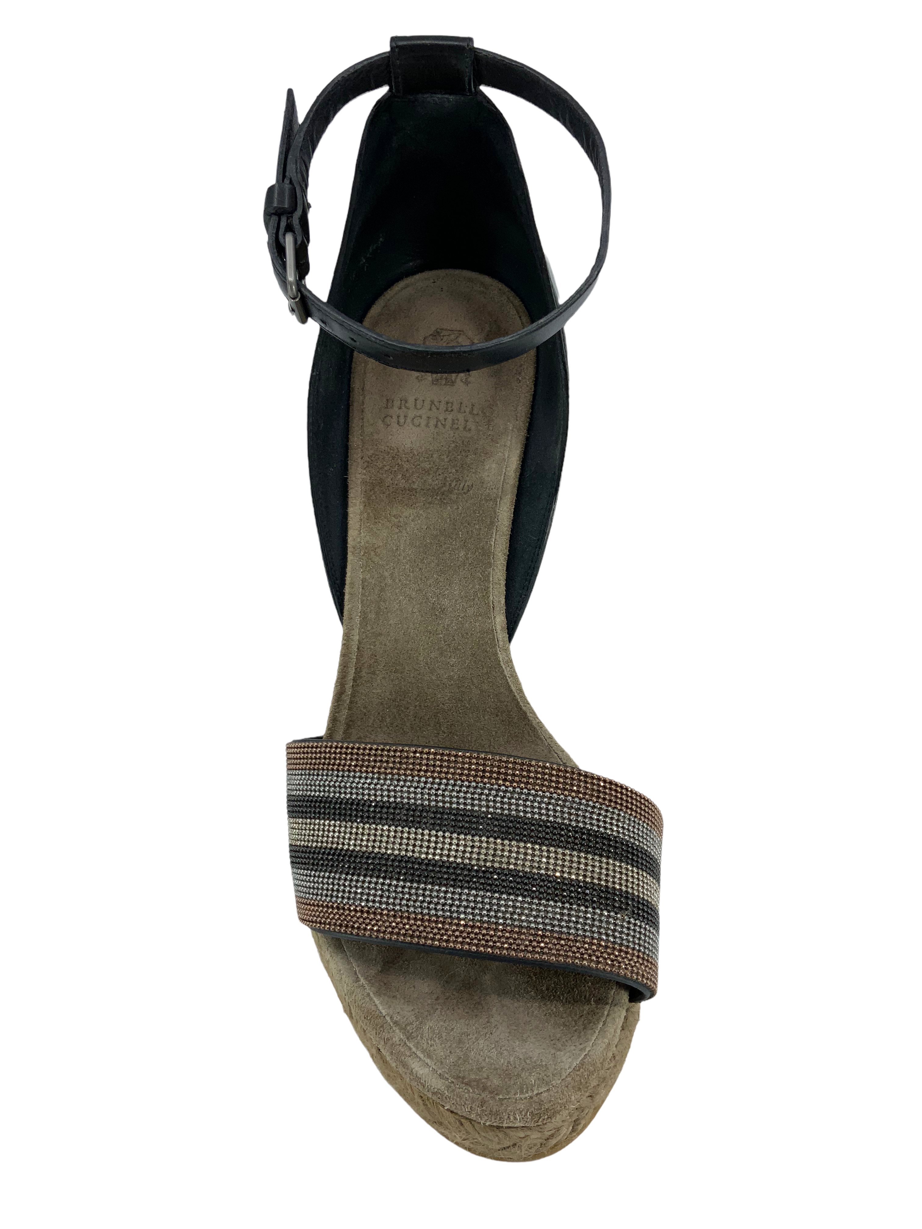 Brunello Cucinelli Beaded Espadrille Wedge Sandals Size 6.5