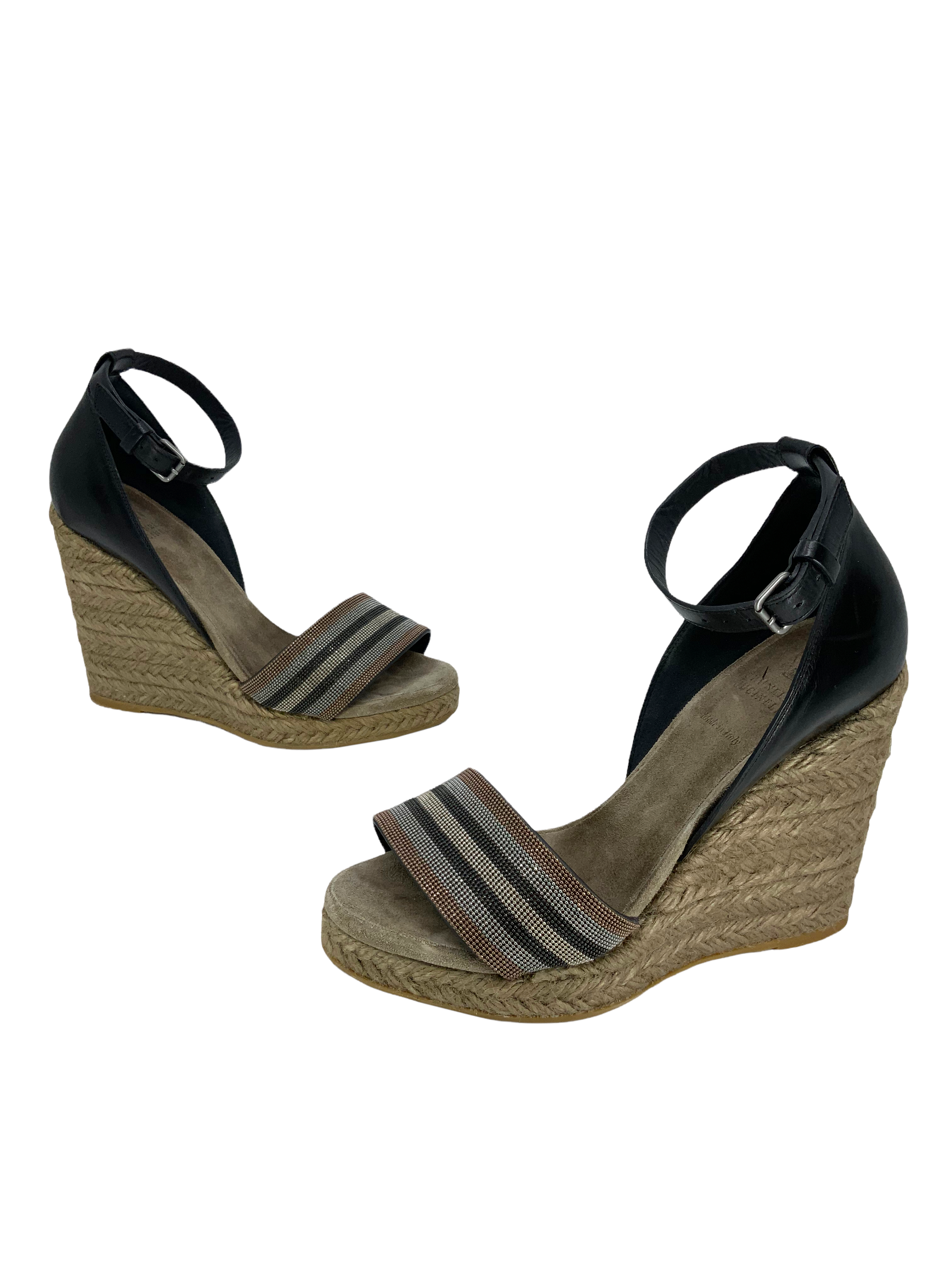 Brunello Cucinelli Beaded Espadrille Wedge Sandals Size 6.5