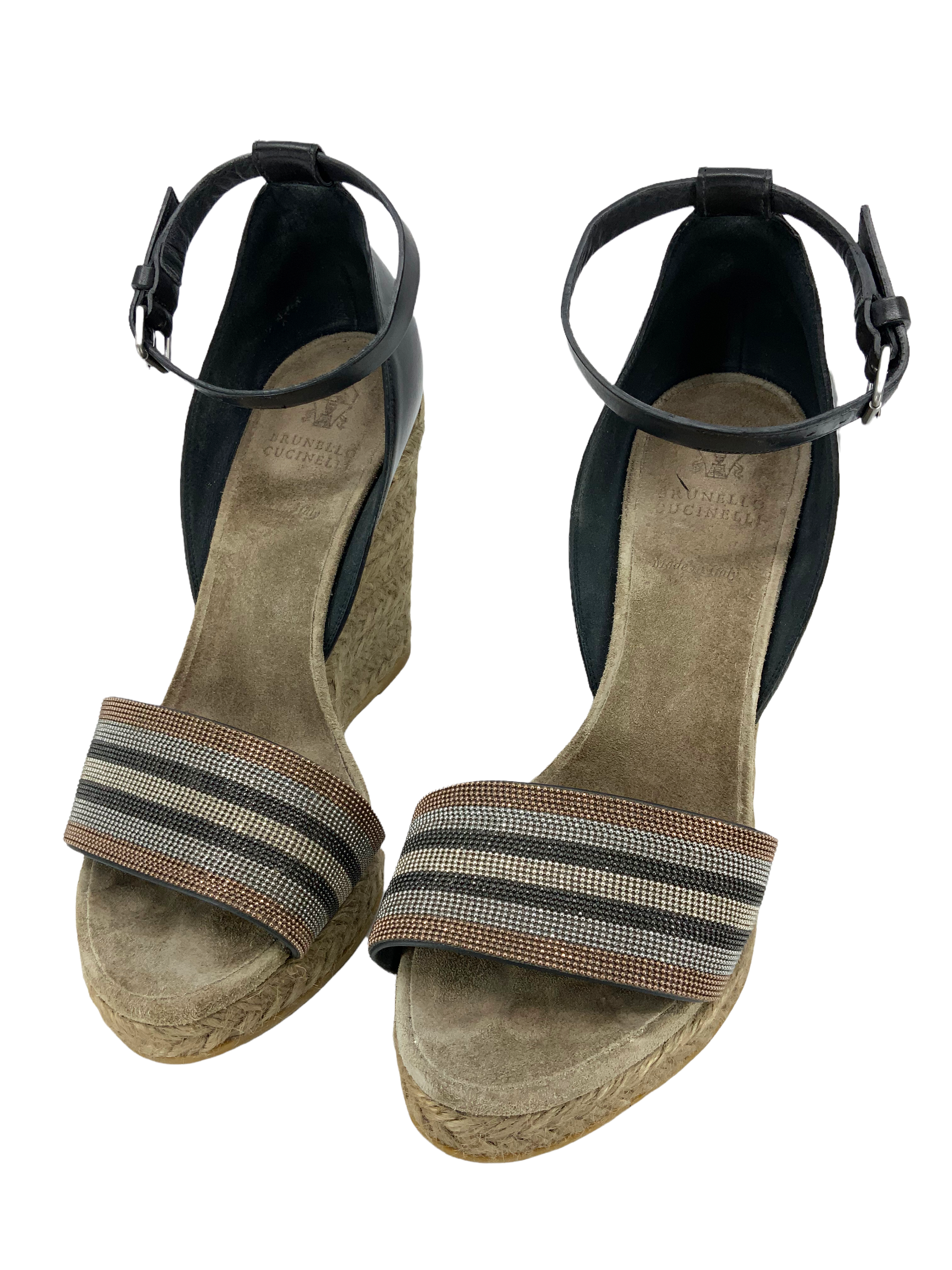 Brunello Cucinelli Beaded Espadrille Wedge Sandals Size 6.5