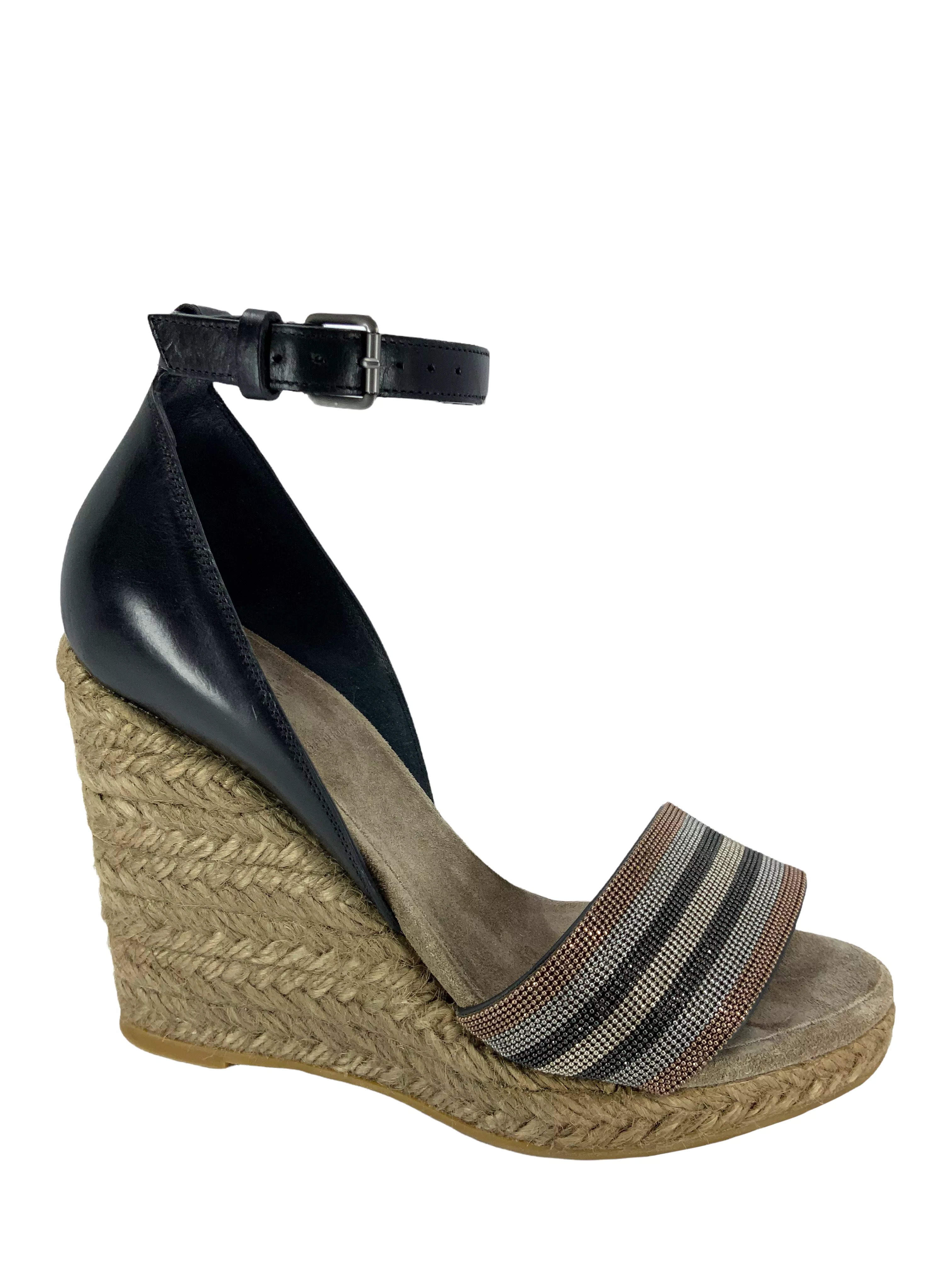 Brunello Cucinelli beaded espadrille wedge sandals, size 6.5