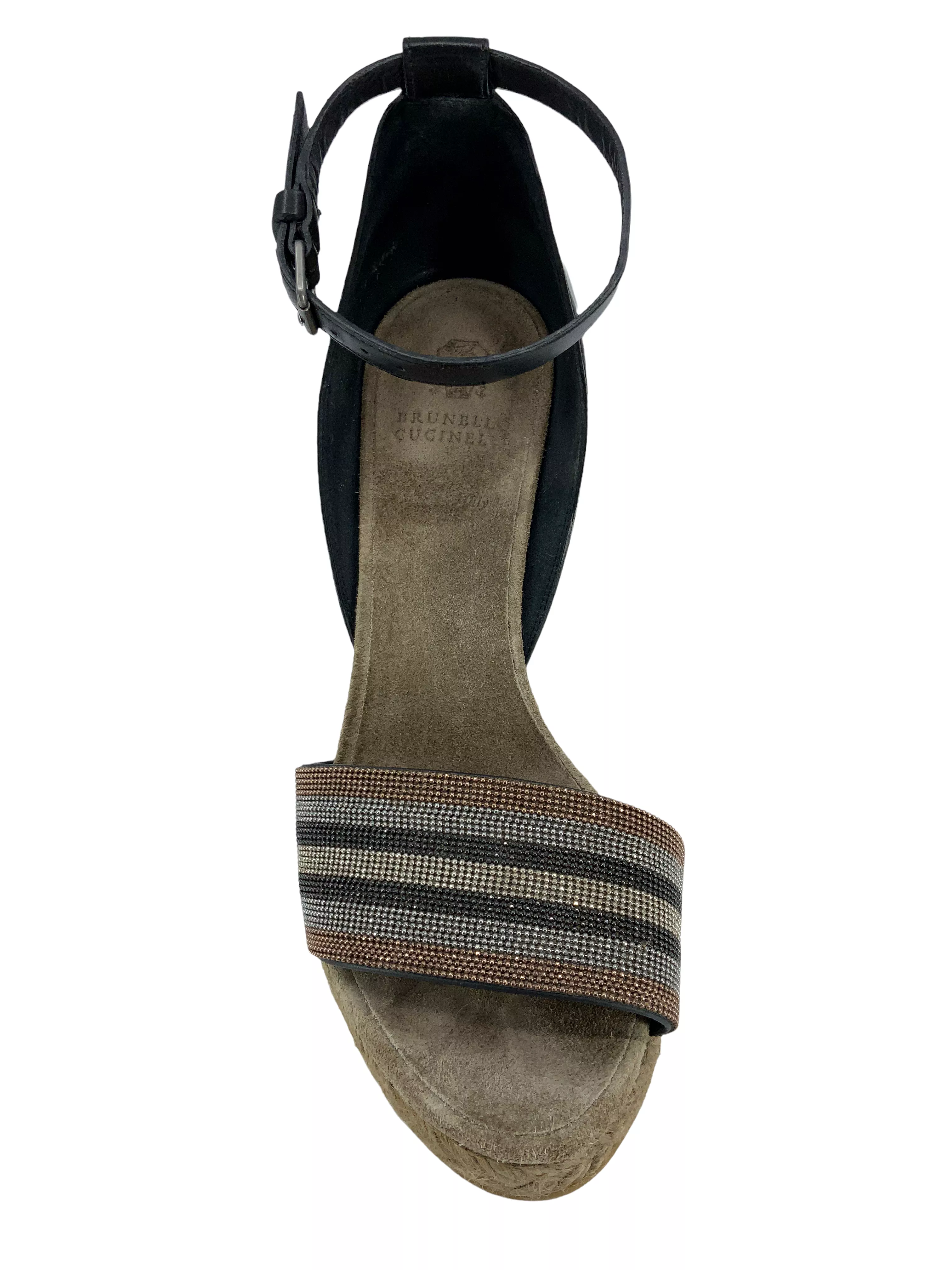 Brunello Cucinelli beaded espadrille wedge sandals, size 6.5