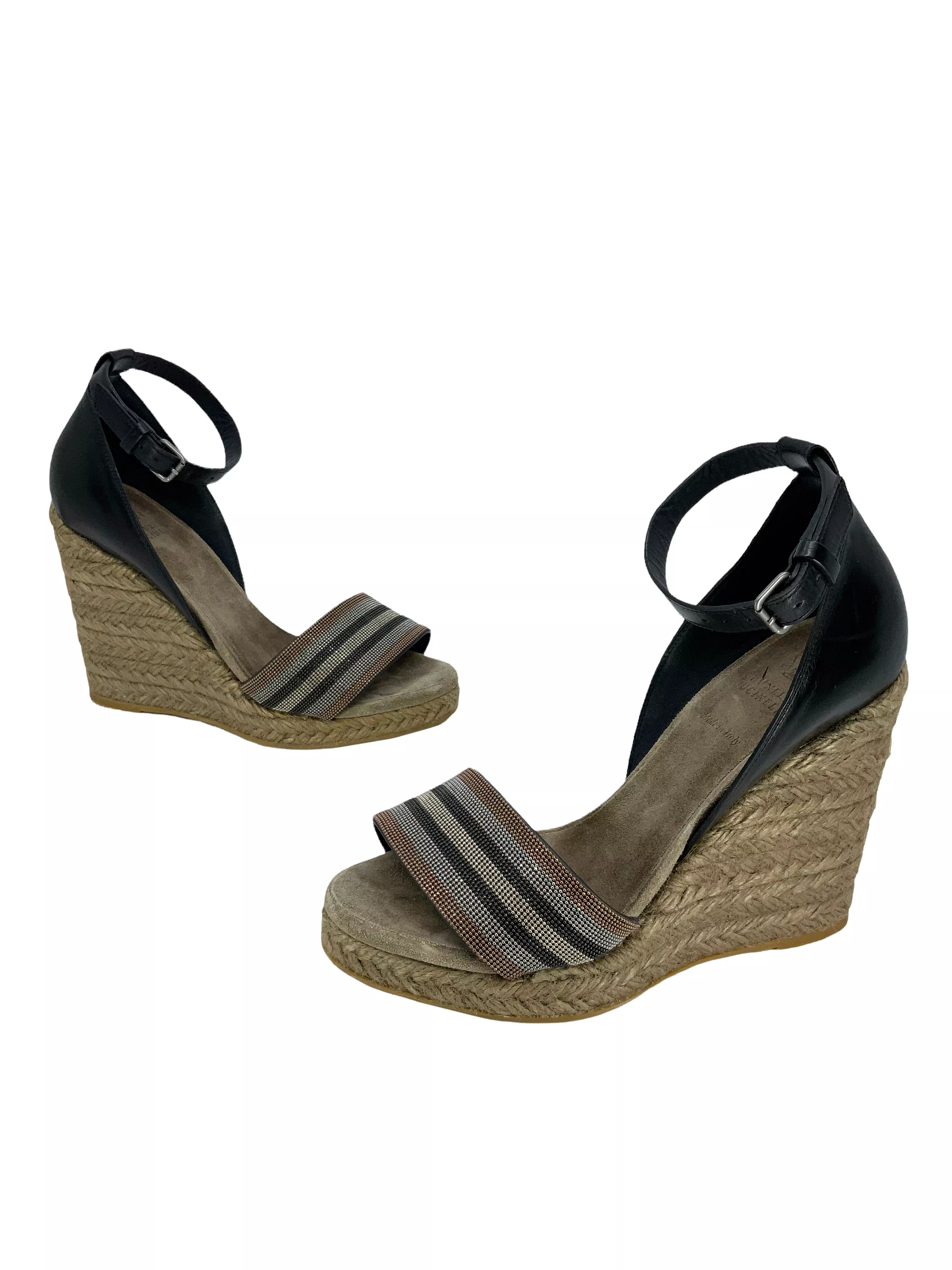 Brunello Cucinelli beaded espadrille wedge sandals, size 6.5