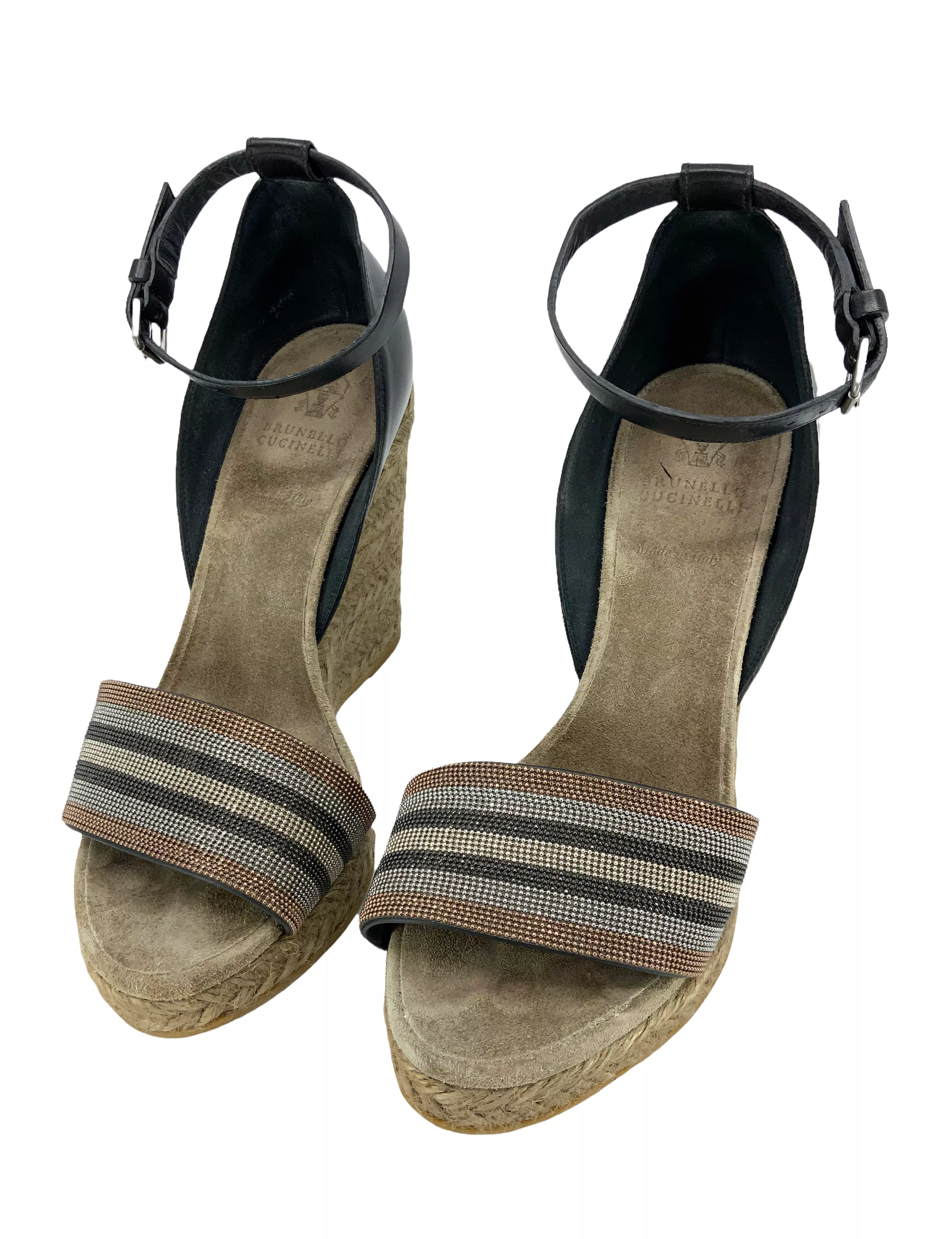 Brunello Cucinelli beaded espadrille wedge sandals, size 6.5