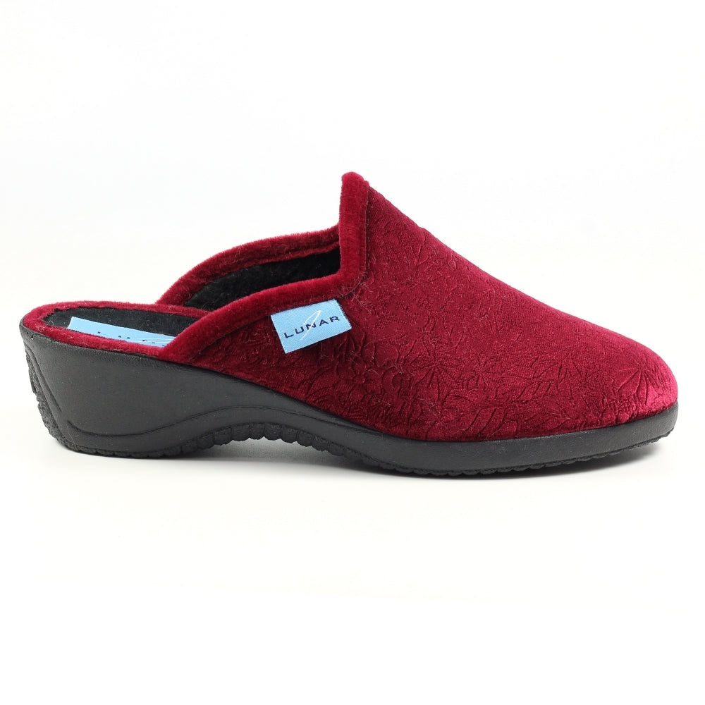 Burgundy Lunar Audrey Mule Wedge Heel Slip-on Bedroom Slippers