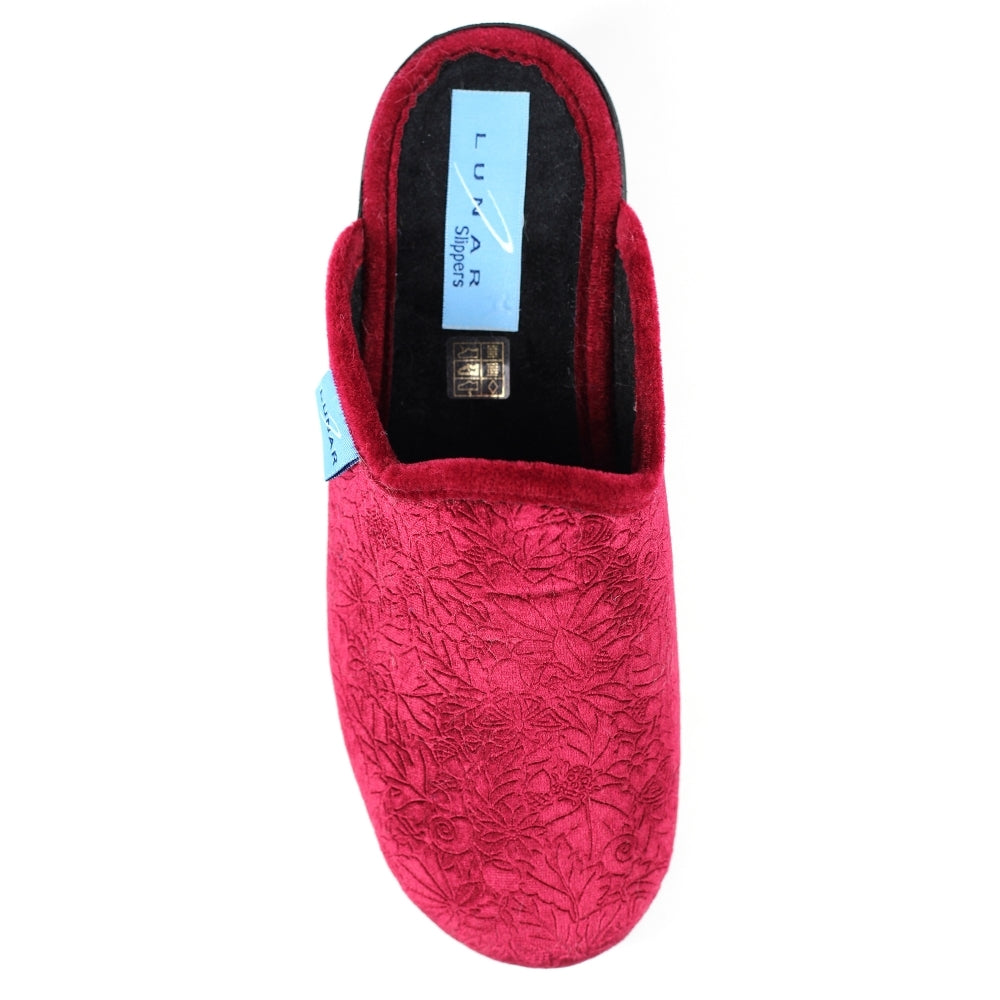 Burgundy Lunar Audrey Mule Wedge Heel Slip-on Bedroom Slippers