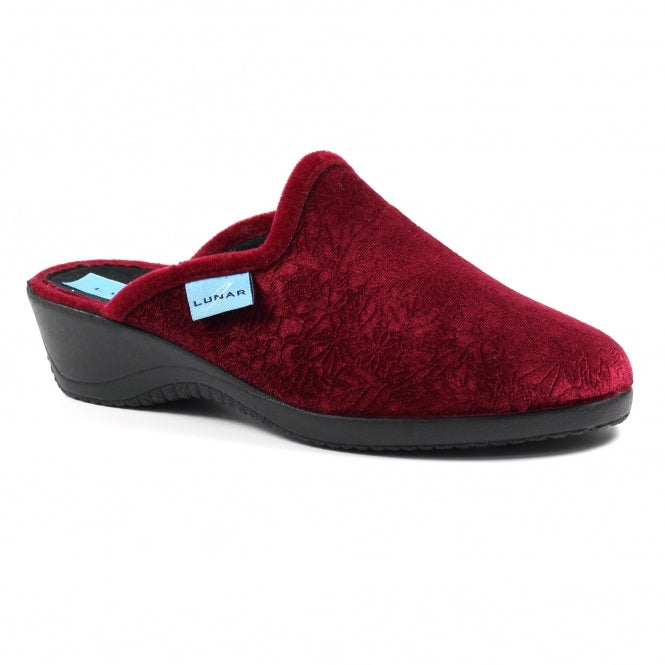 Burgundy Lunar Audrey Mule Wedge Heel Slip-on Bedroom Slippers