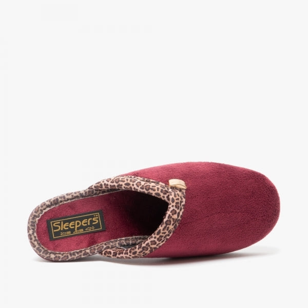 Burgundy wedge heel mule slippers for women's bedroom