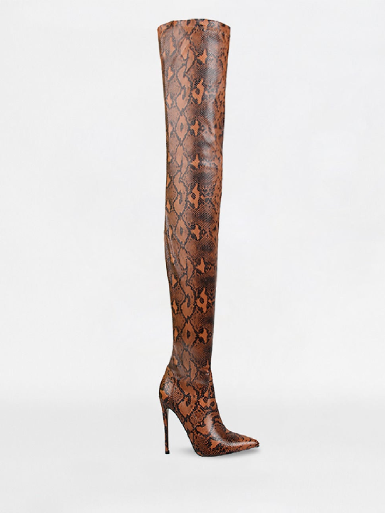 Camel Python Lycra Stiletto Over-the-Knee Boots