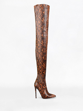 Camel Python Lycra Stiletto Over-the-Knee Boots