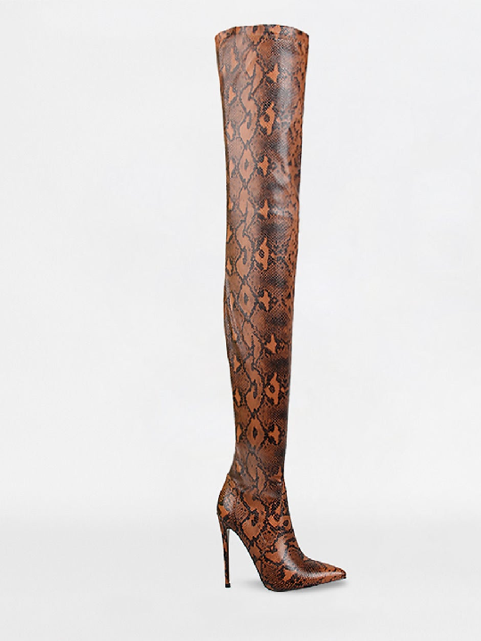 Camel Python Lycra Stiletto Over-the-Knee Boots