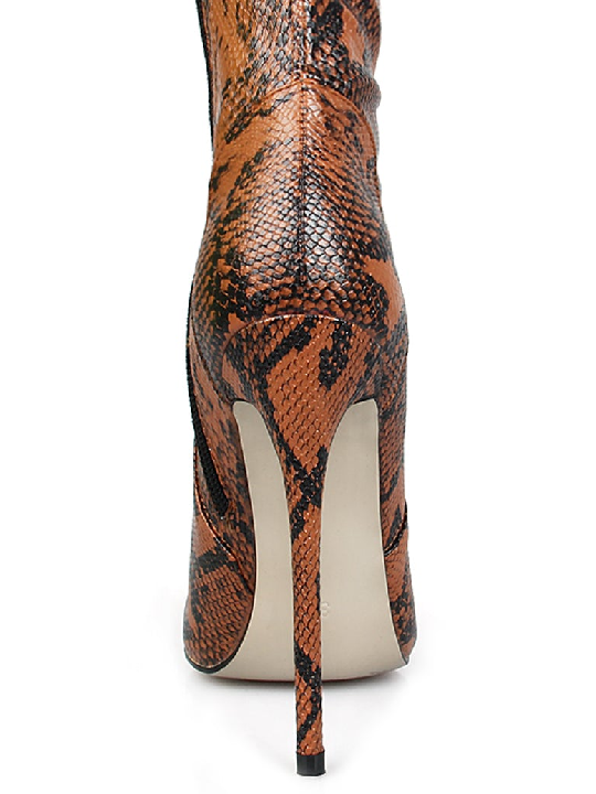 Camel Python Lycra Stiletto Over-the-Knee Boots