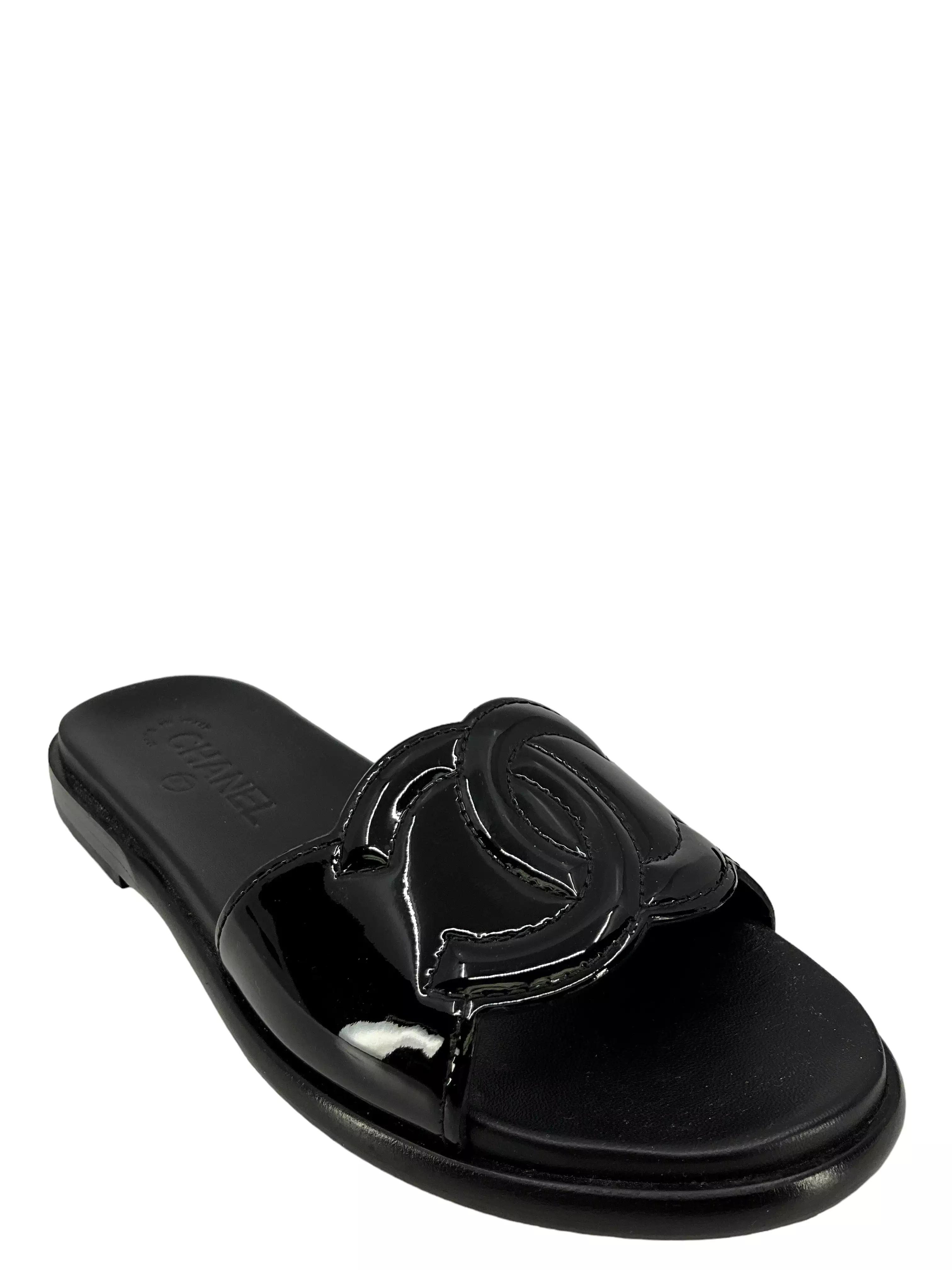 Chanel Black Leather Sandals - Size 7