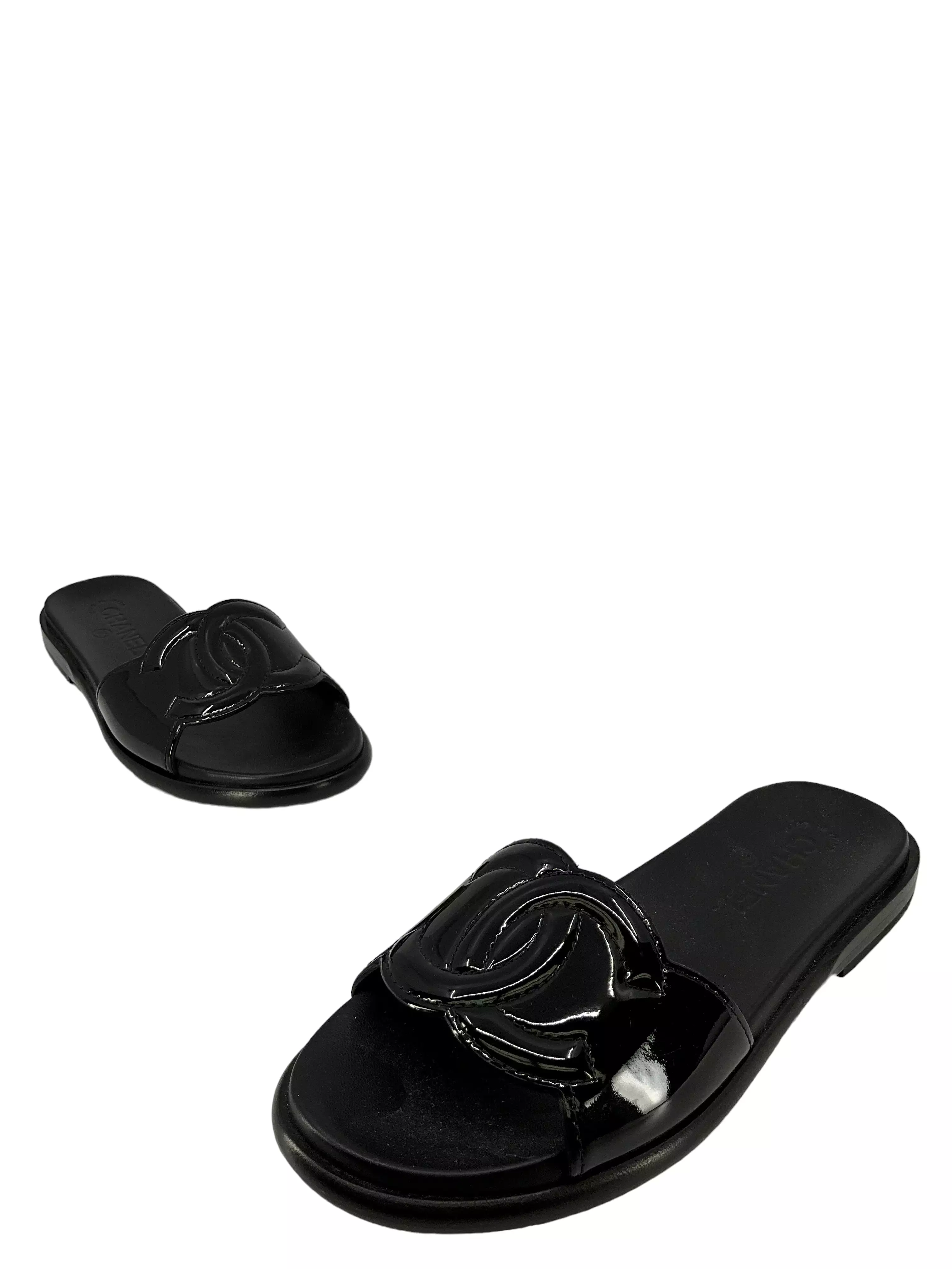 Chanel Black Leather Sandals - Size 7