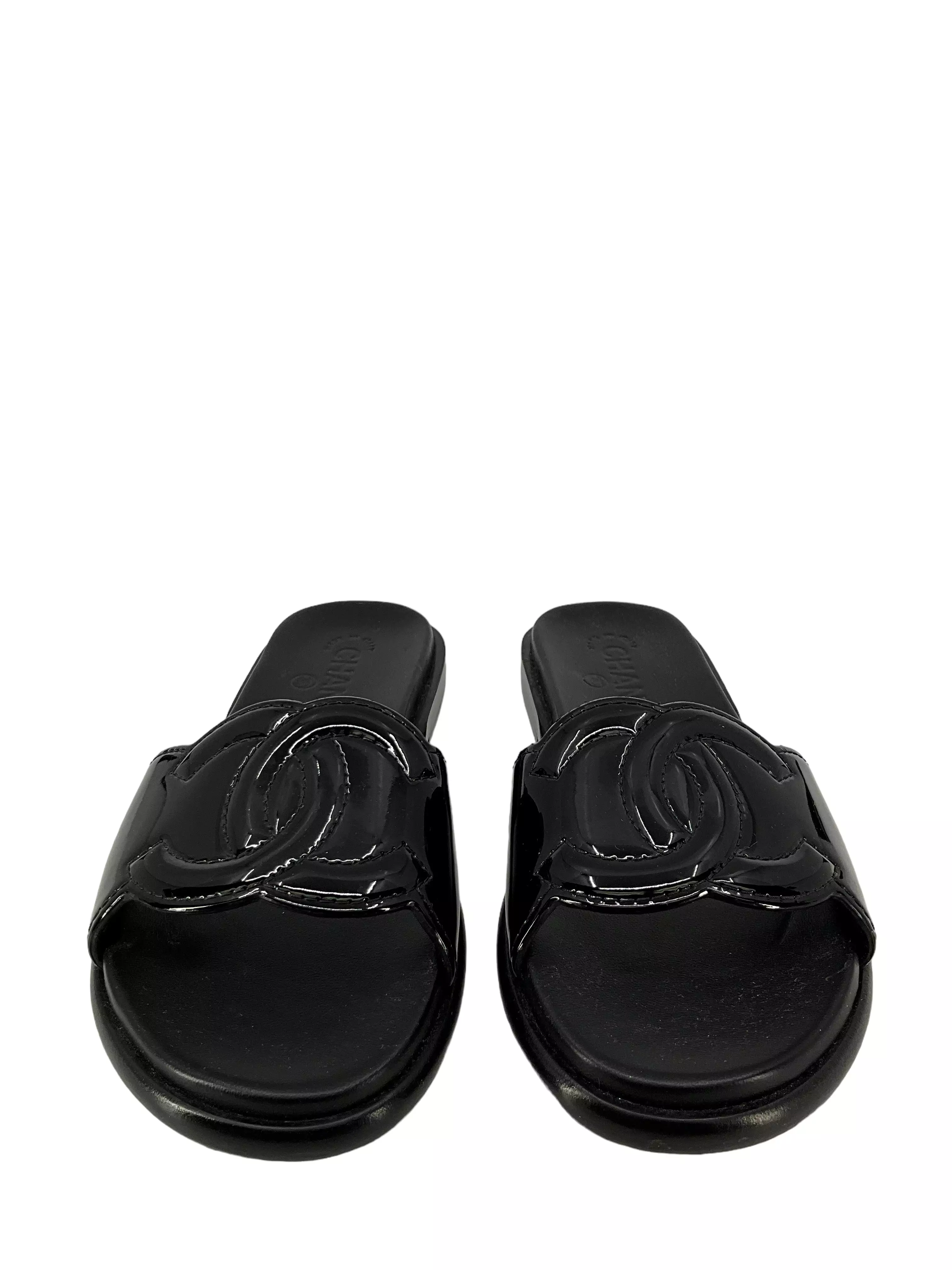 Chanel Black Leather Sandals - Size 7