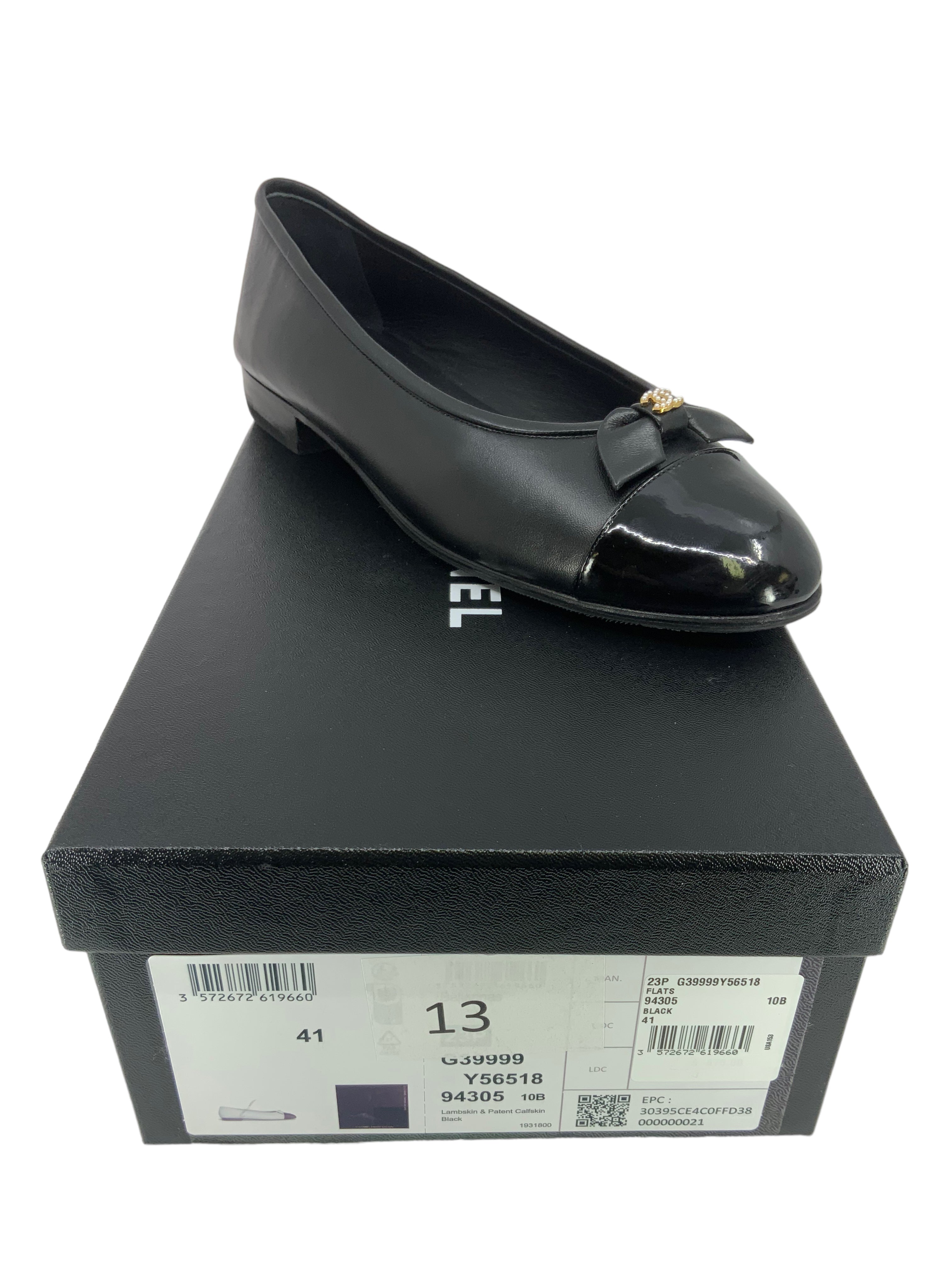 Chanel Cap Toe Lambskin Leather Ballet Flats Size 11 - 23P CC