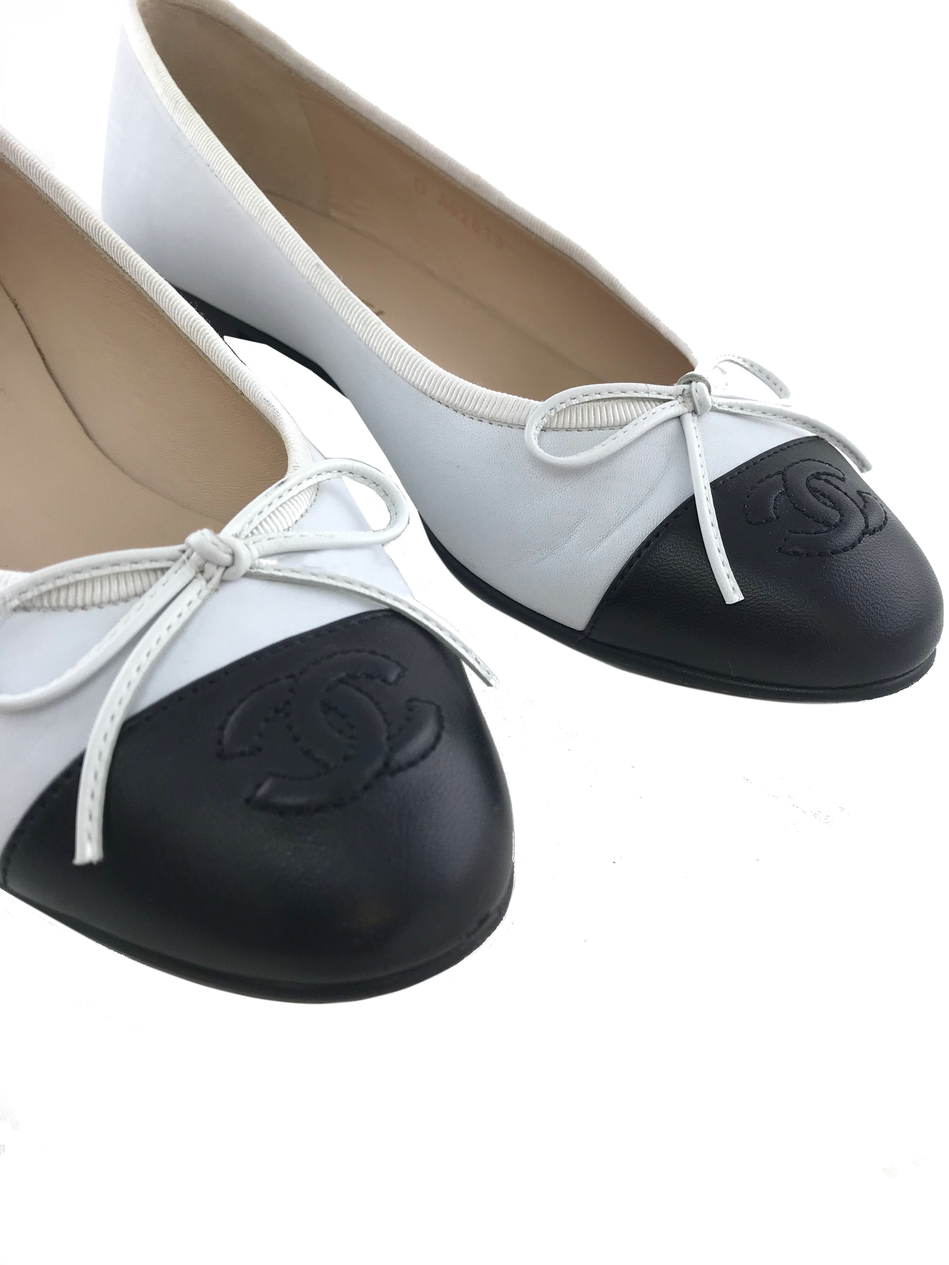 Chanel Cap Toe Leather Ballet Flats Size 8