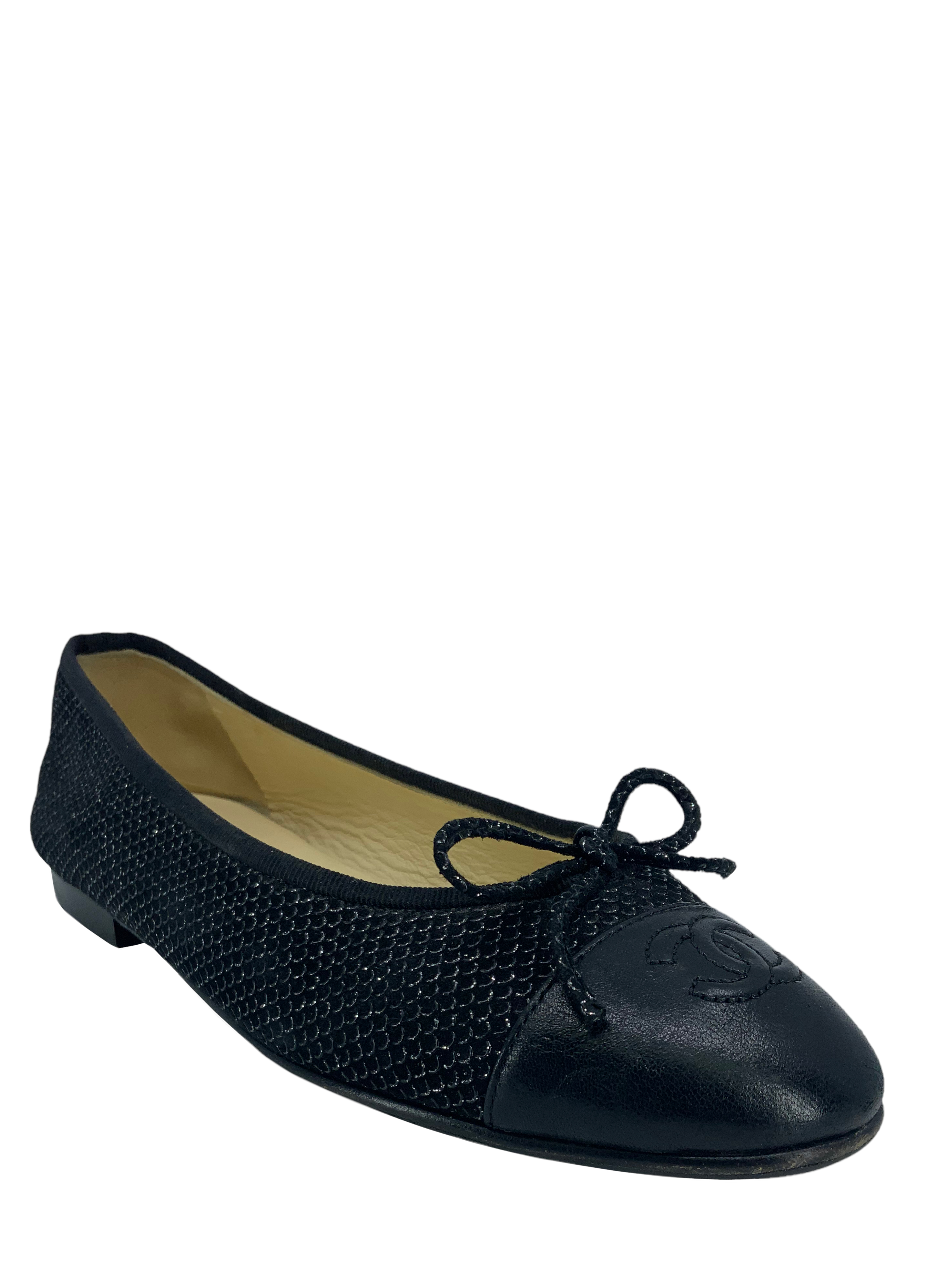 Chanel CC Cap Toe Ballet Flats - Textured Suede, Size 7