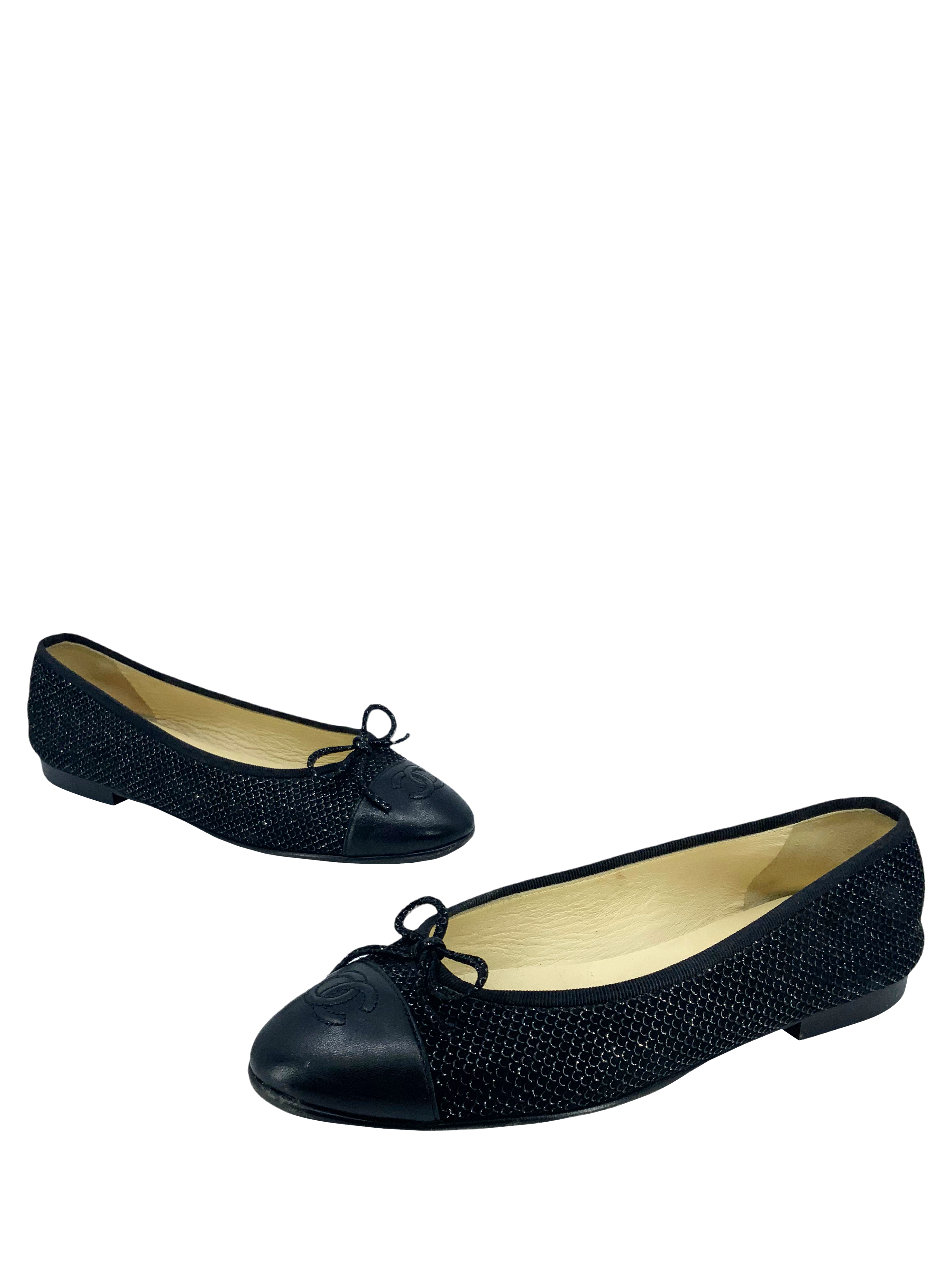 Chanel CC Cap Toe Ballet Flats - Textured Suede, Size 7