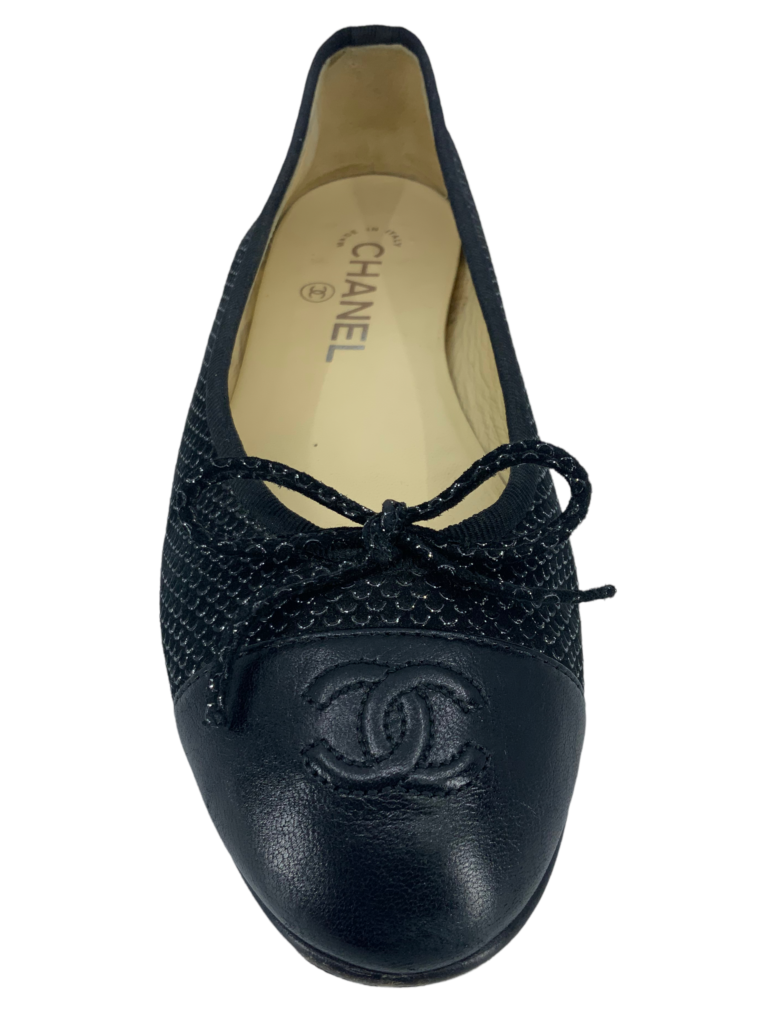 Chanel CC Cap Toe Ballet Flats - Textured Suede, Size 7