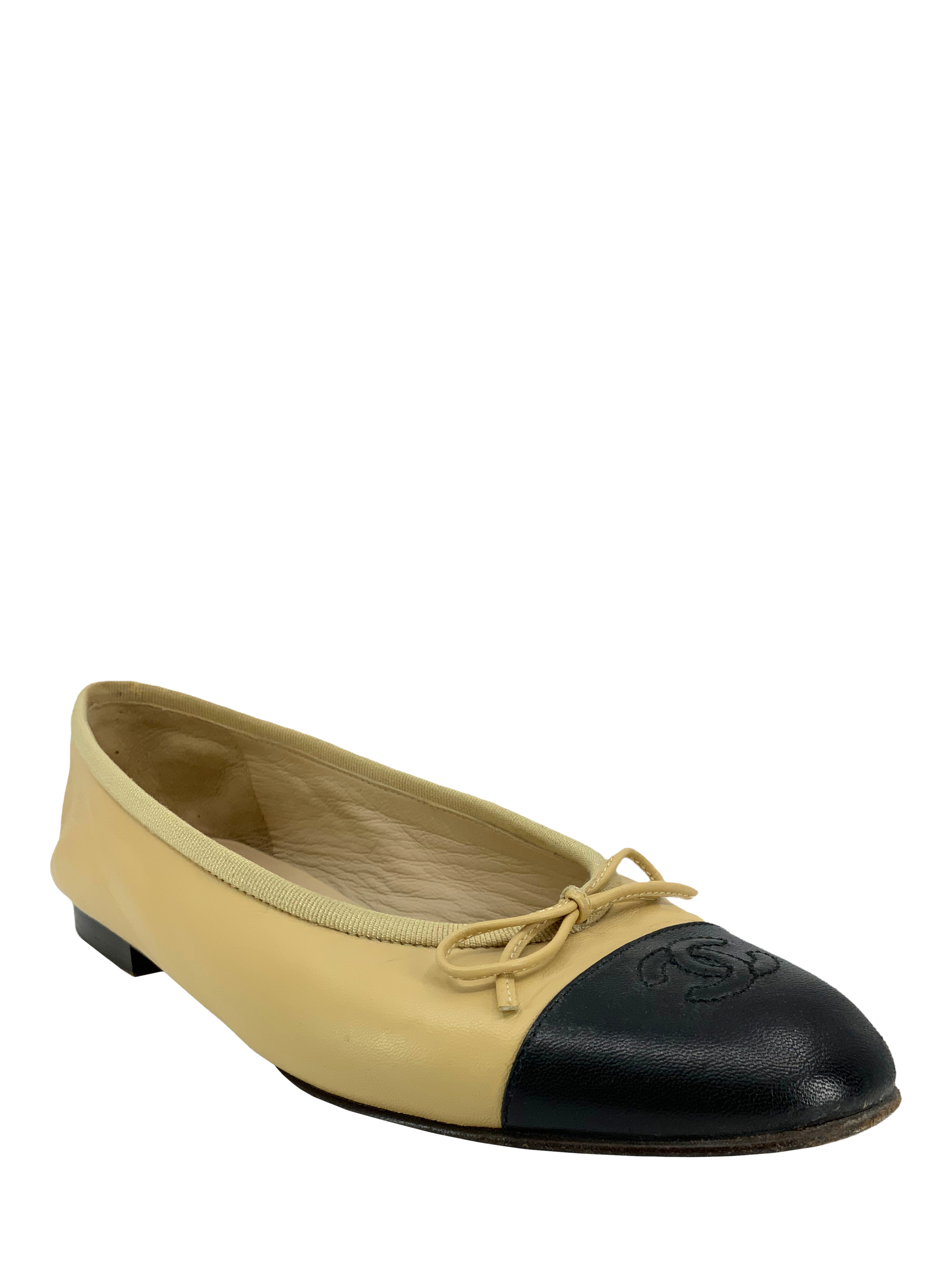 Chanel CC Cap Toe Lambskin Leather Ballet Flats 8.5