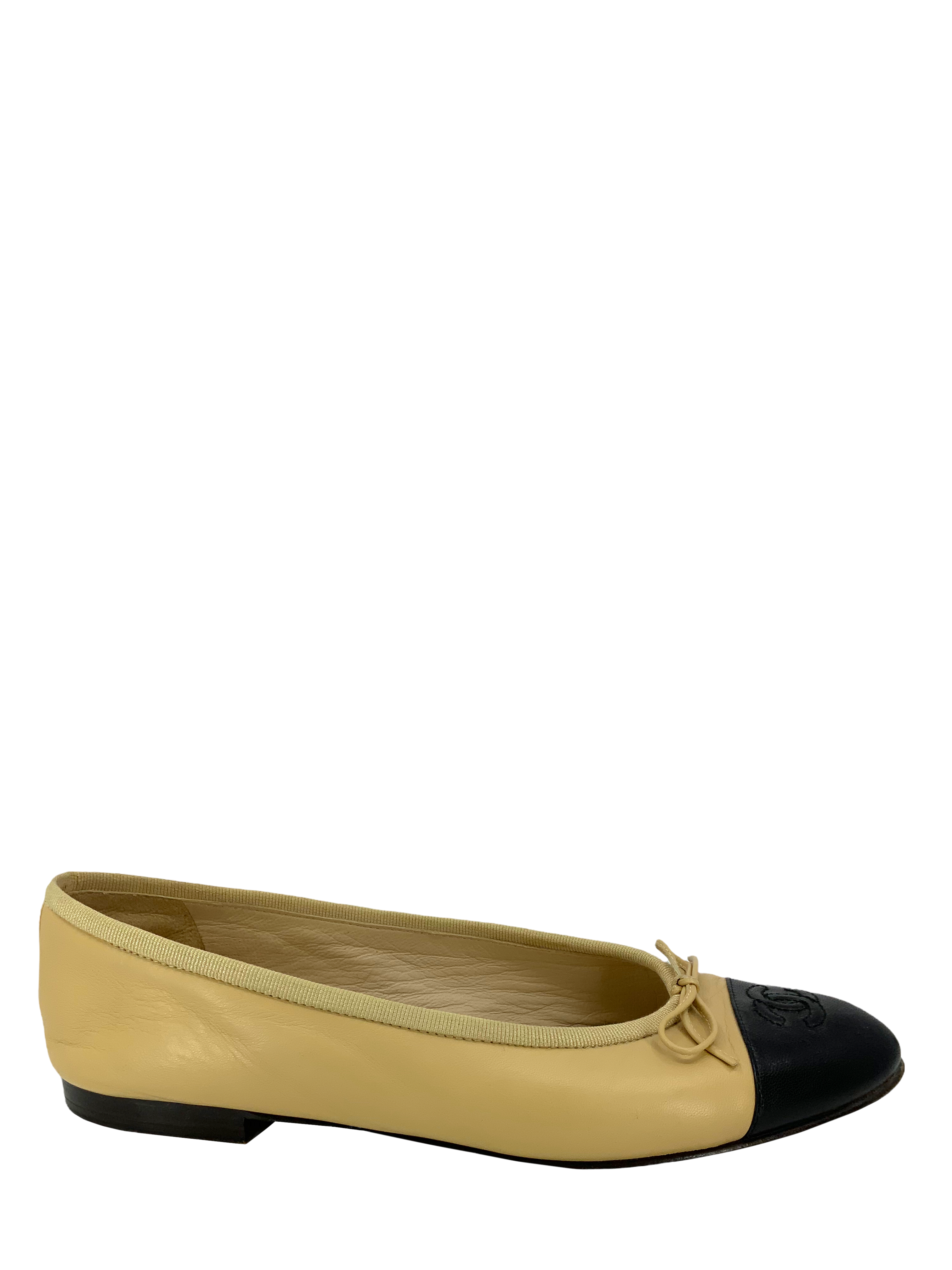 Chanel CC Cap Toe Lambskin Leather Ballet Flats 8.5