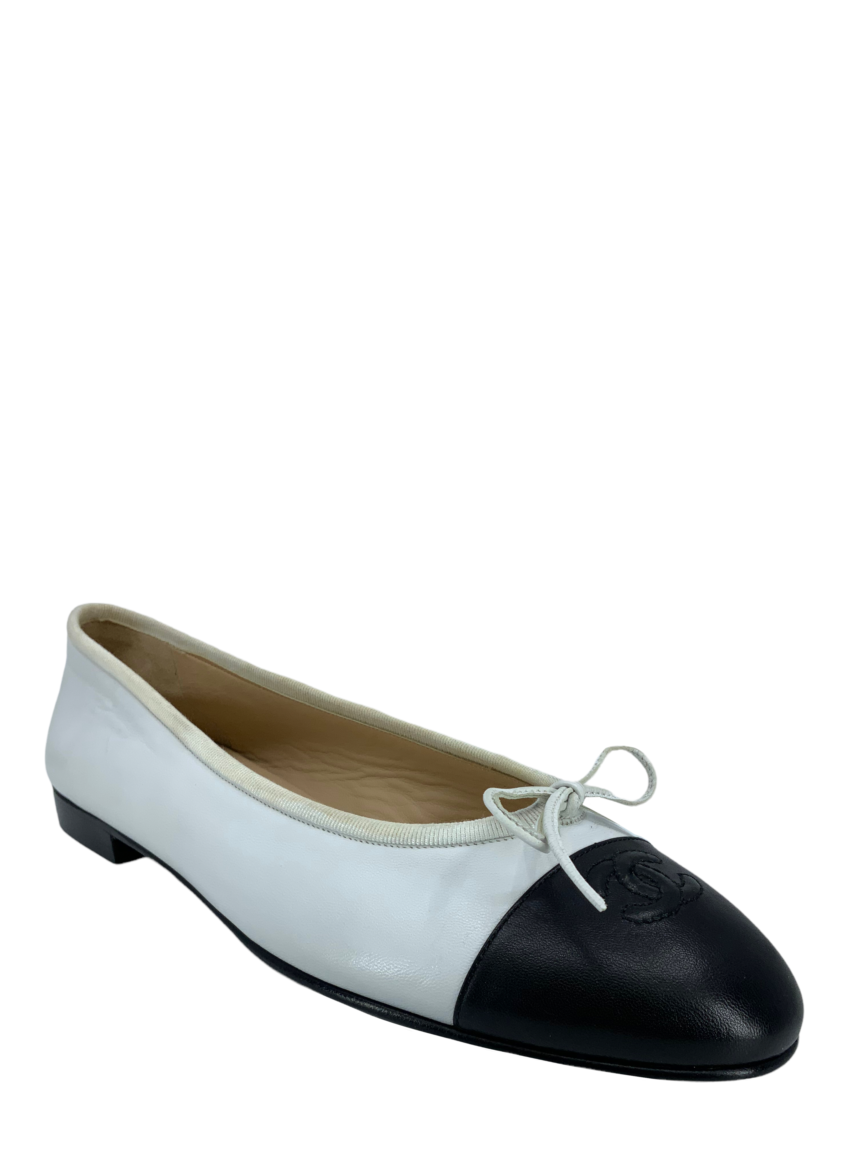 Chanel CC Cap Toe Leather Ballet Flats, Size 11 - Buy Now