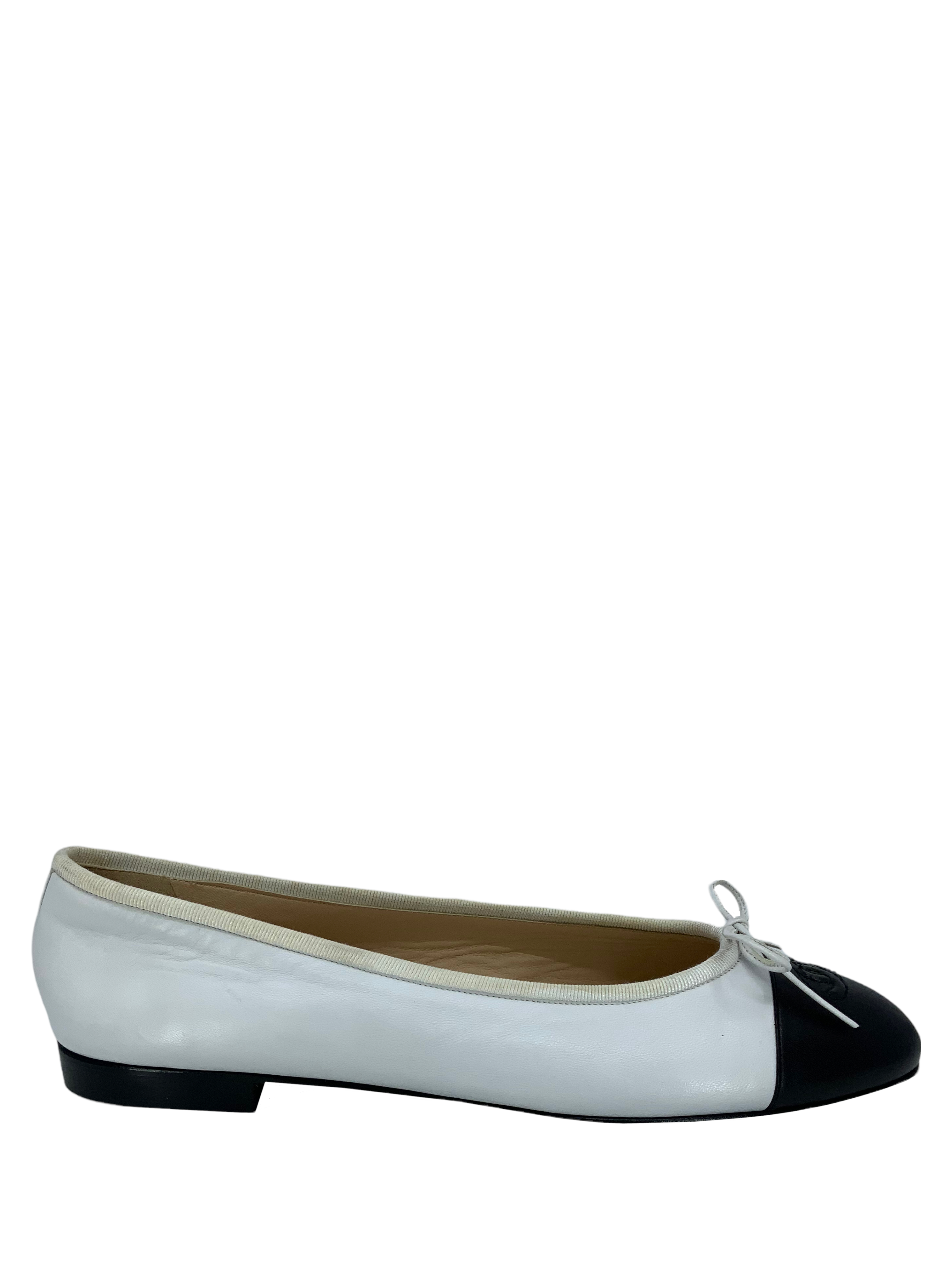 Chanel CC Cap Toe Leather Ballet Flats, Size 11 - Buy Now