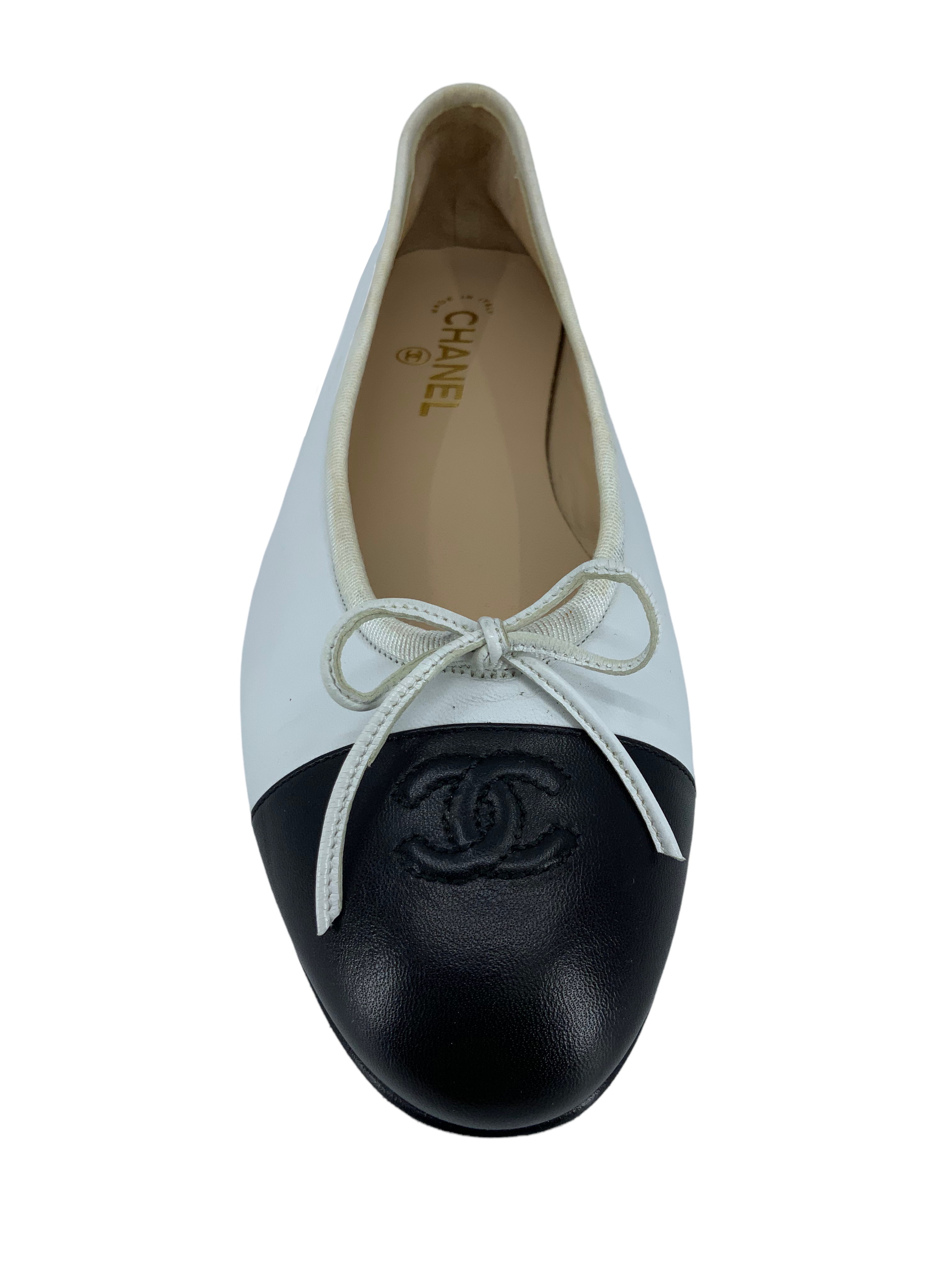 Chanel CC Cap Toe Leather Ballet Flats, Size 11 - Buy Now