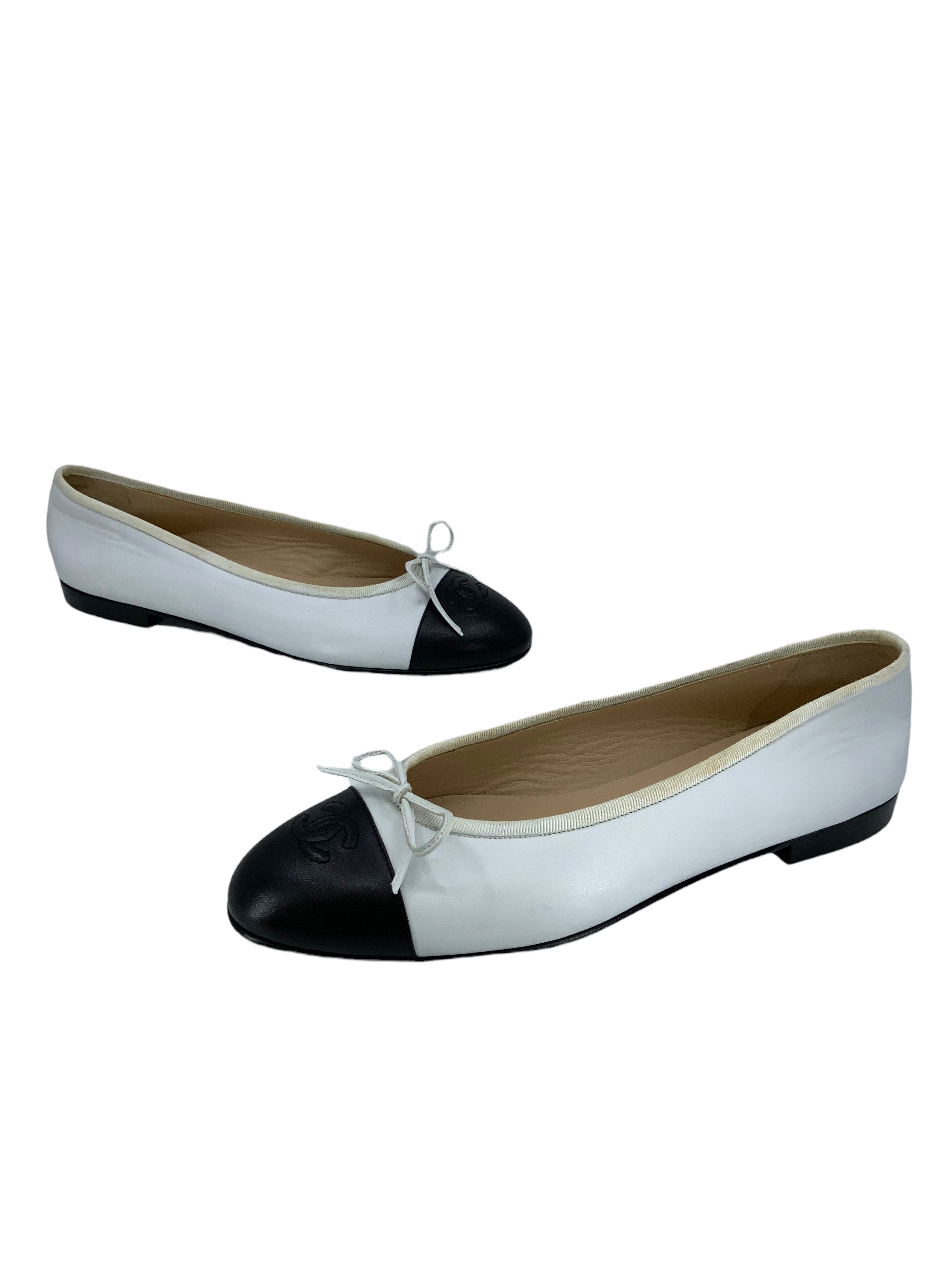 Chanel CC Cap Toe Leather Ballet Flats, Size 11 - Buy Now