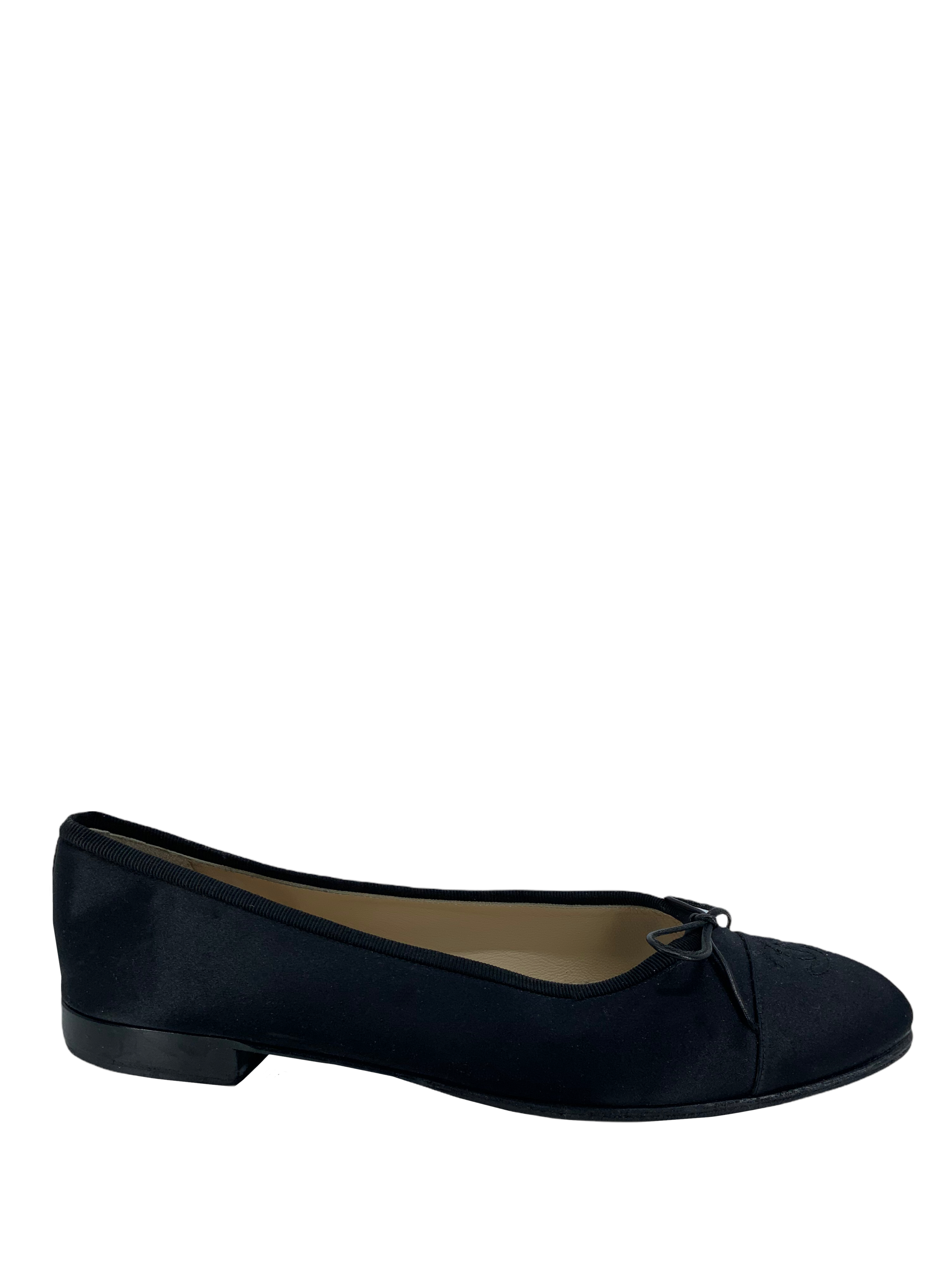 Chanel CC Cap Toe Satin Ballet Flats - Size 10.5