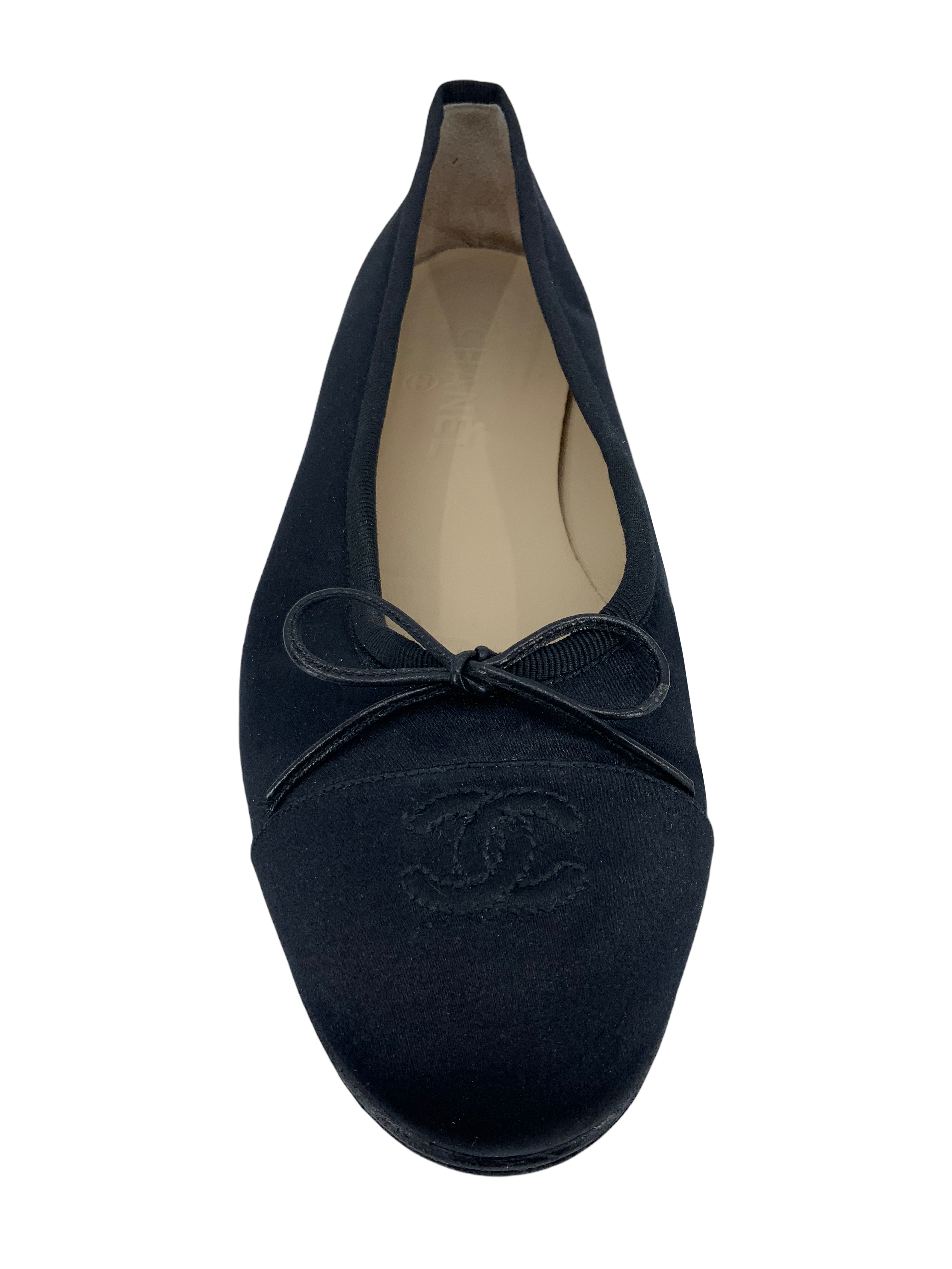 Chanel CC Cap Toe Satin Ballet Flats - Size 10.5