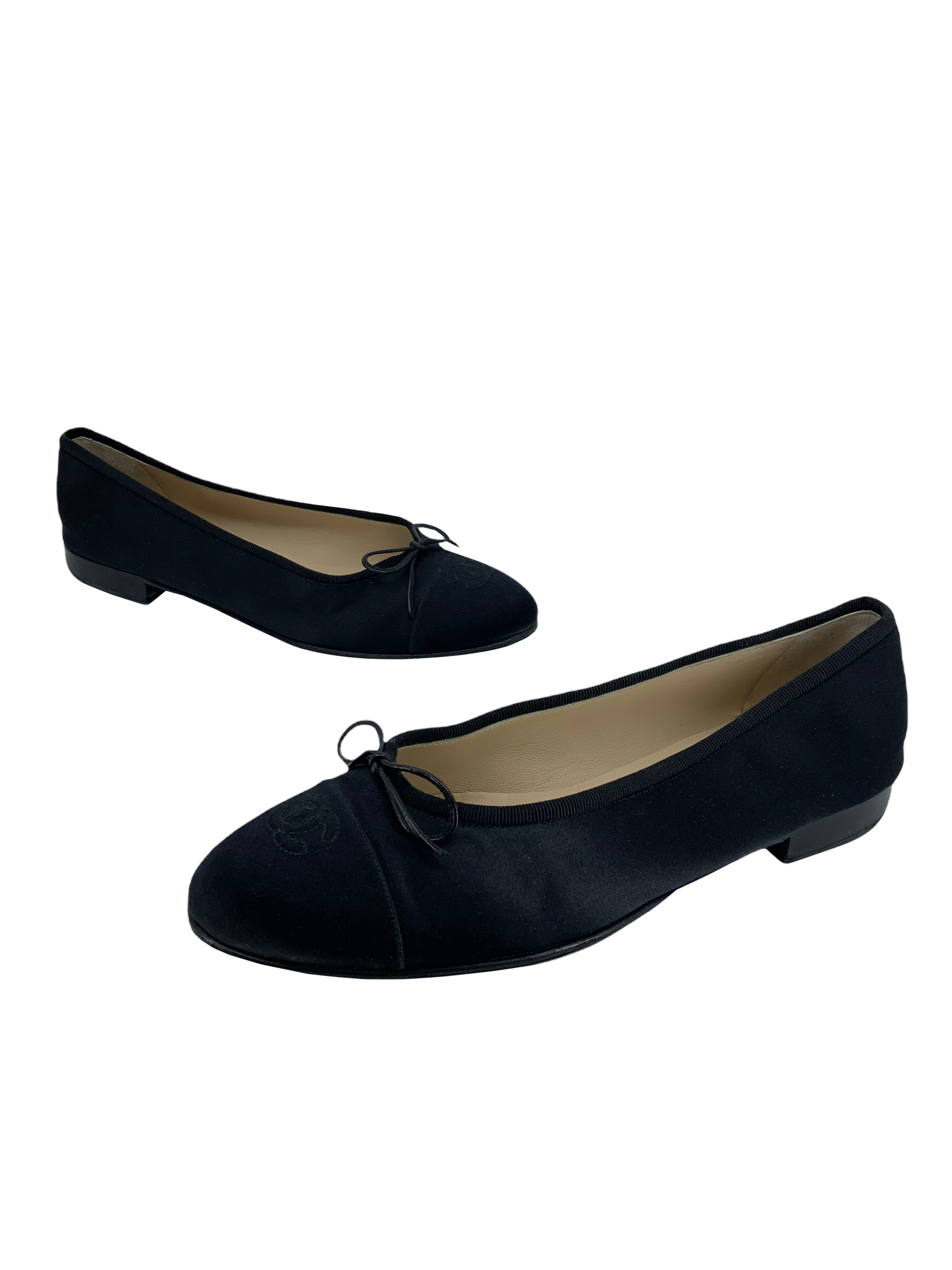 Chanel CC Cap Toe Satin Ballet Flats - Size 10.5