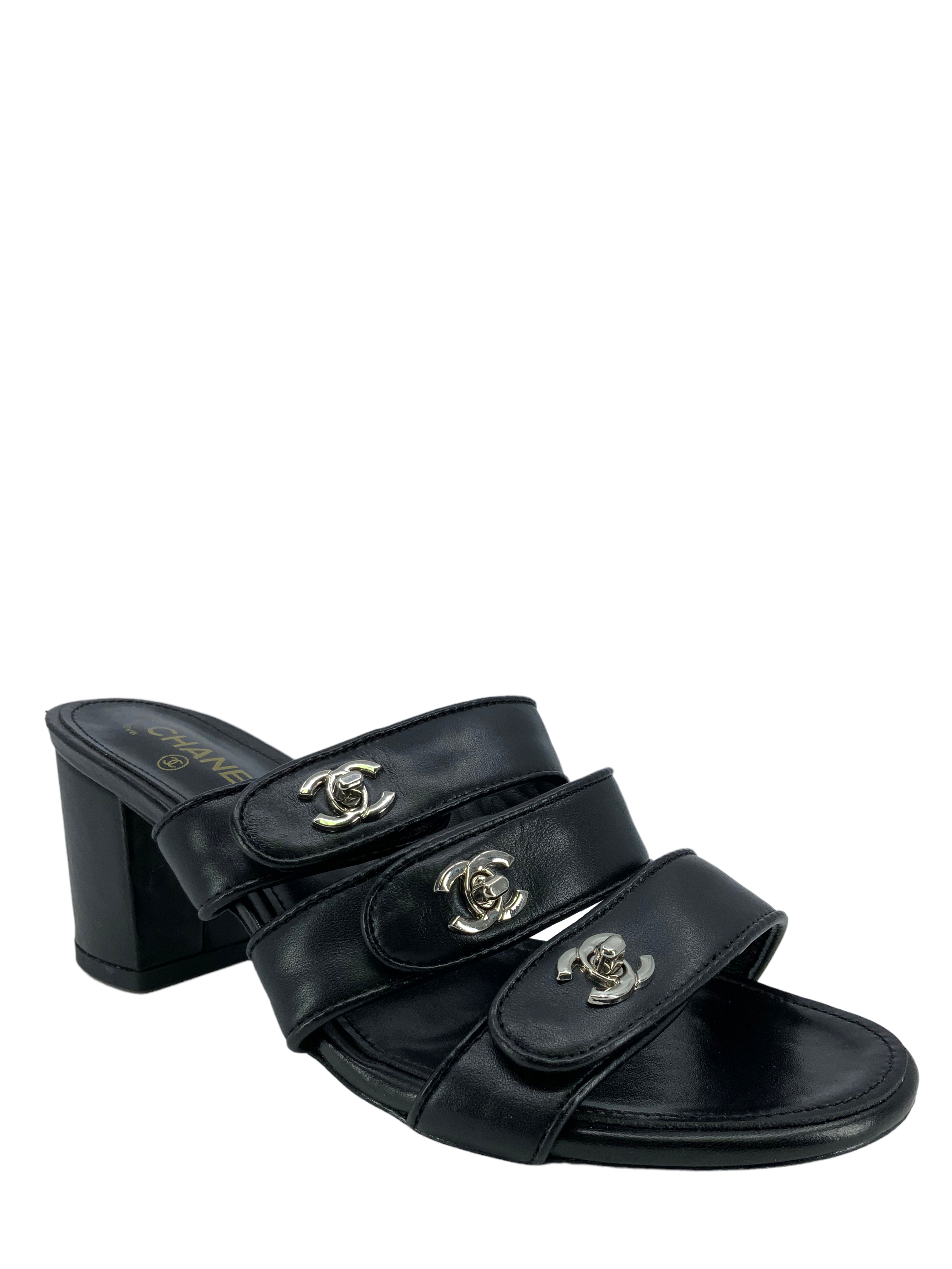 CHANEL CC Turnlock Leather Sandals Size 9 - Buy Online Now!