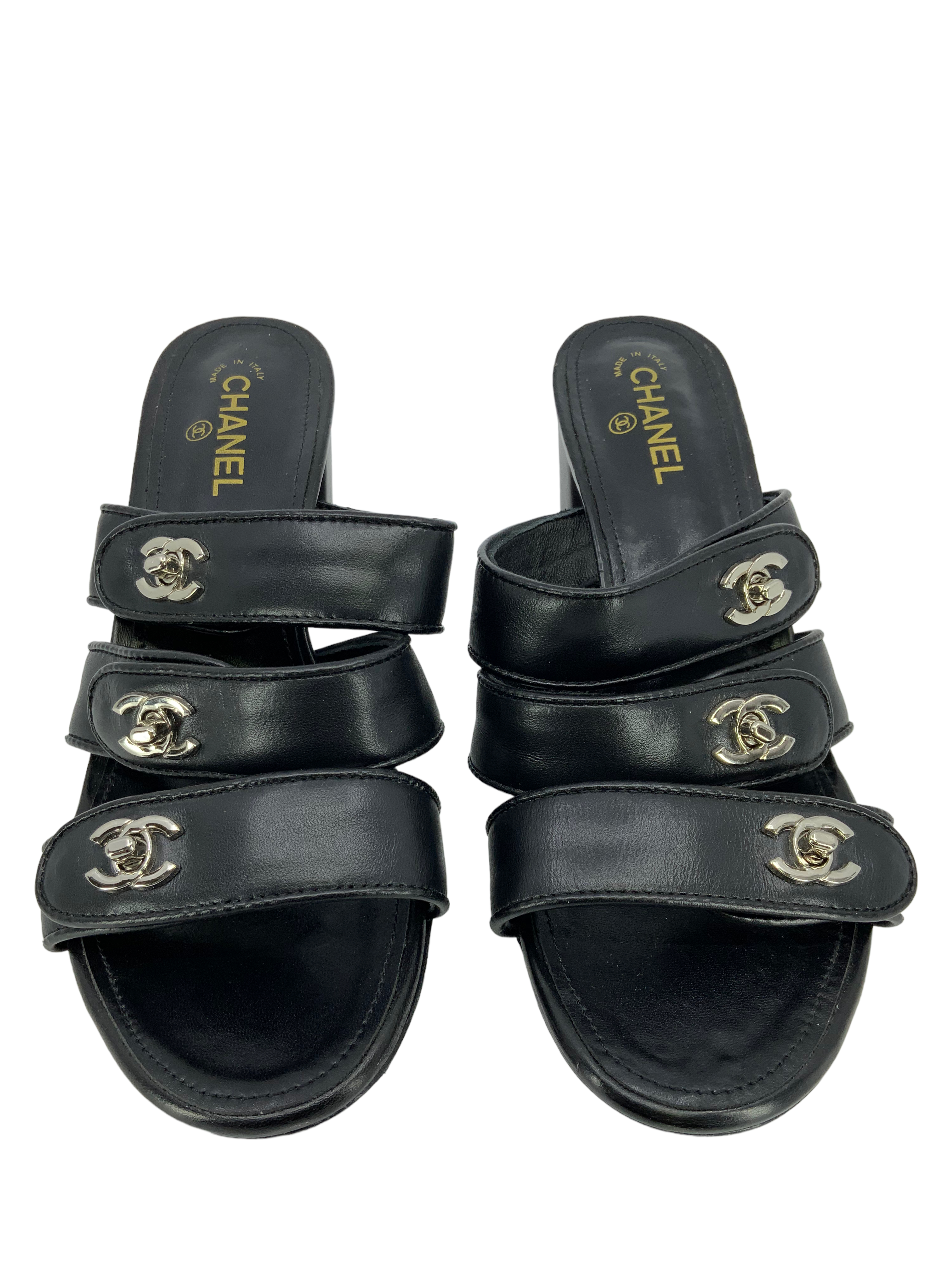 CHANEL CC Turnlock Leather Sandals Size 9 - Buy Online Now!