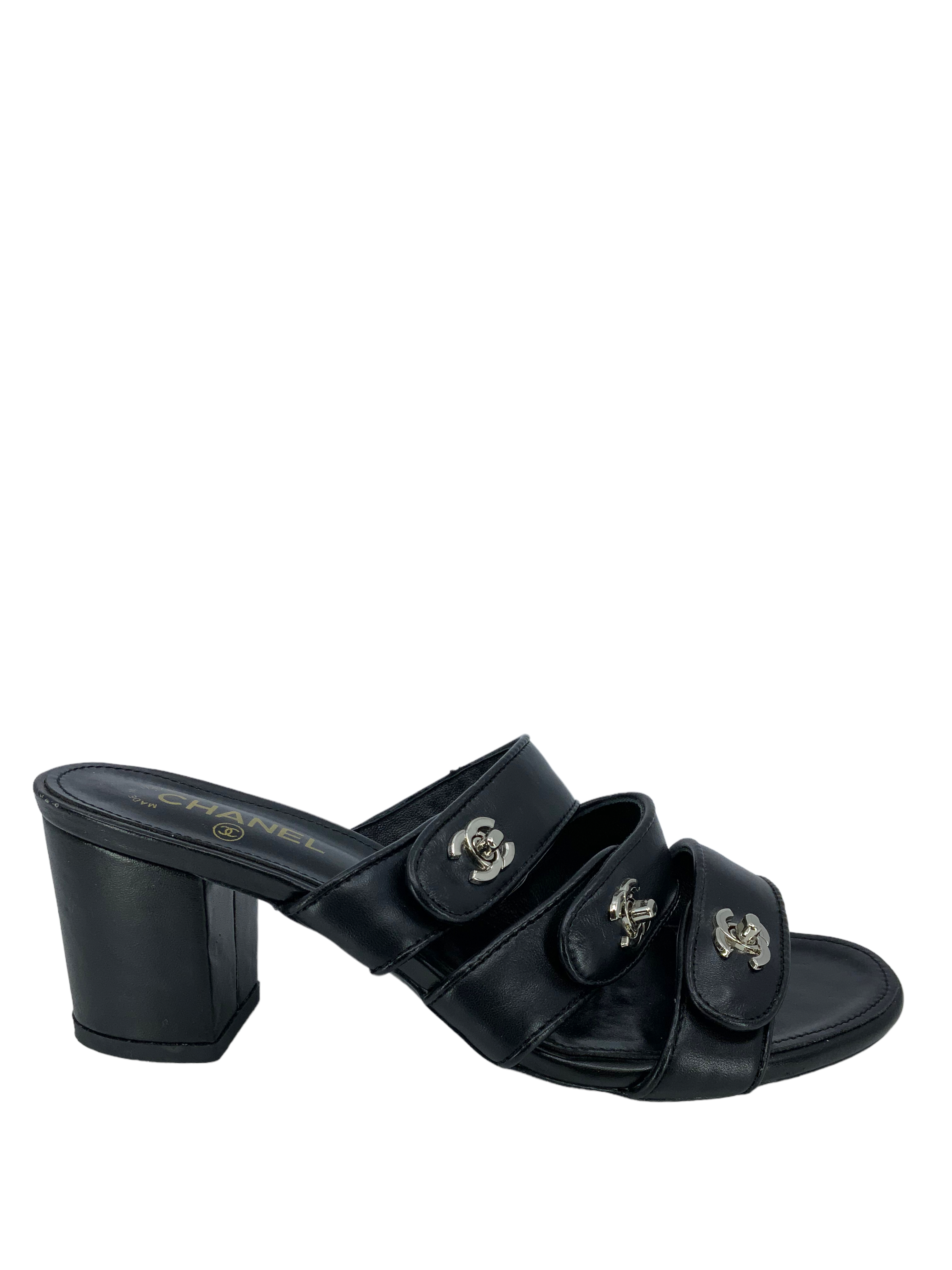 CHANEL CC Turnlock Leather Sandals Size 9 - Buy Online Now!