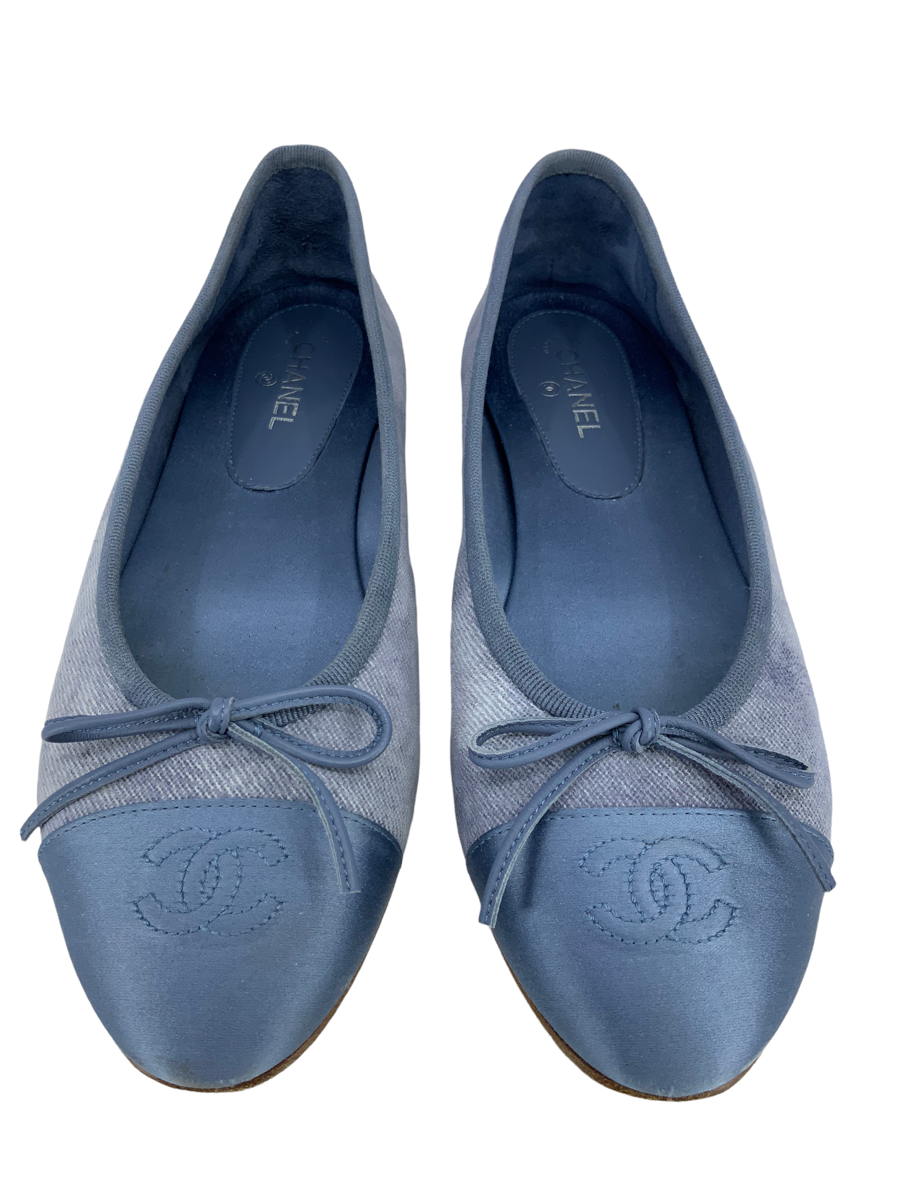 CHANEL Goatskin Silk CC Cap Toe Ballet Flats - Size 7.5