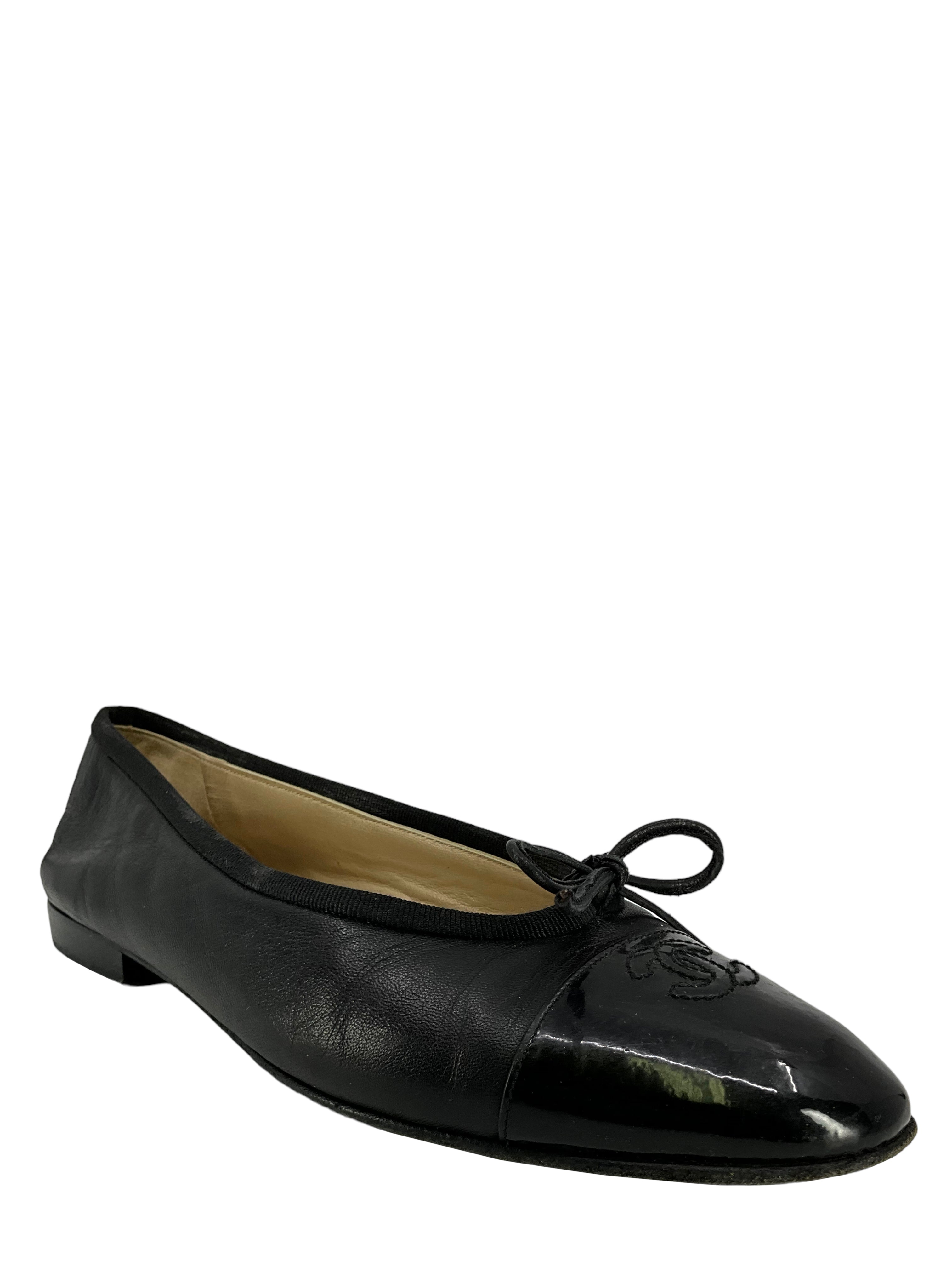 CHANEL Lambskin Leather Ballet Flats | Cap Toe | Size 8