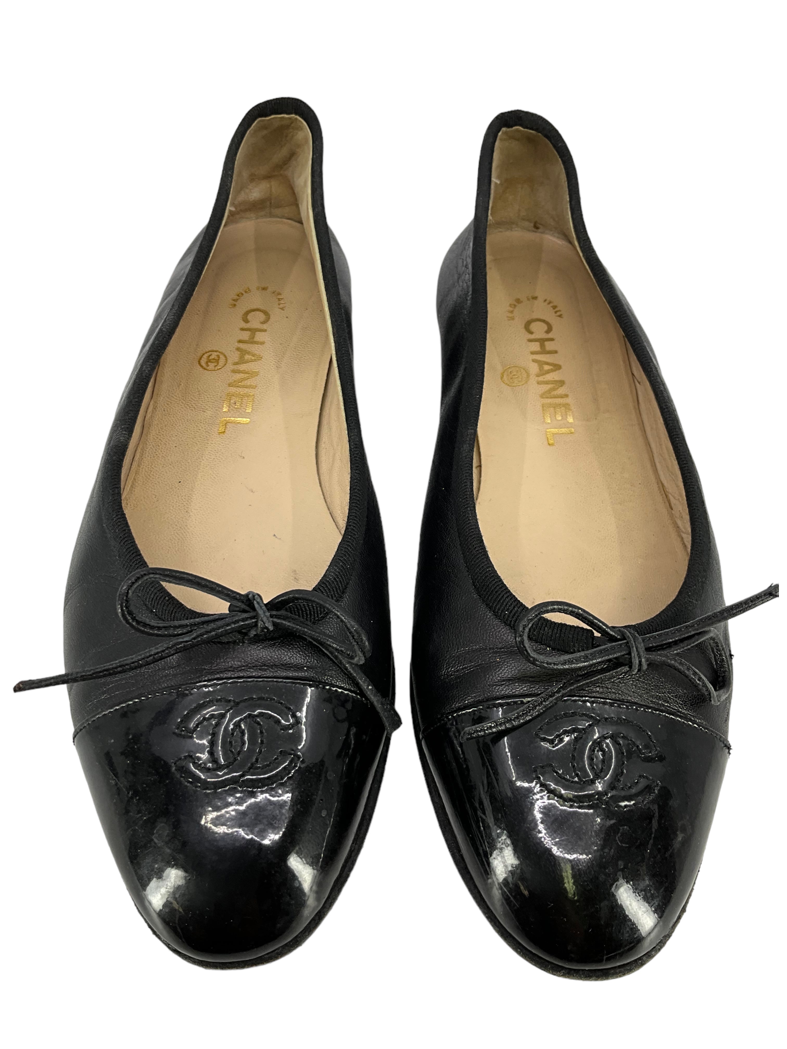 CHANEL Lambskin Leather Ballet Flats | Cap Toe | Size 8