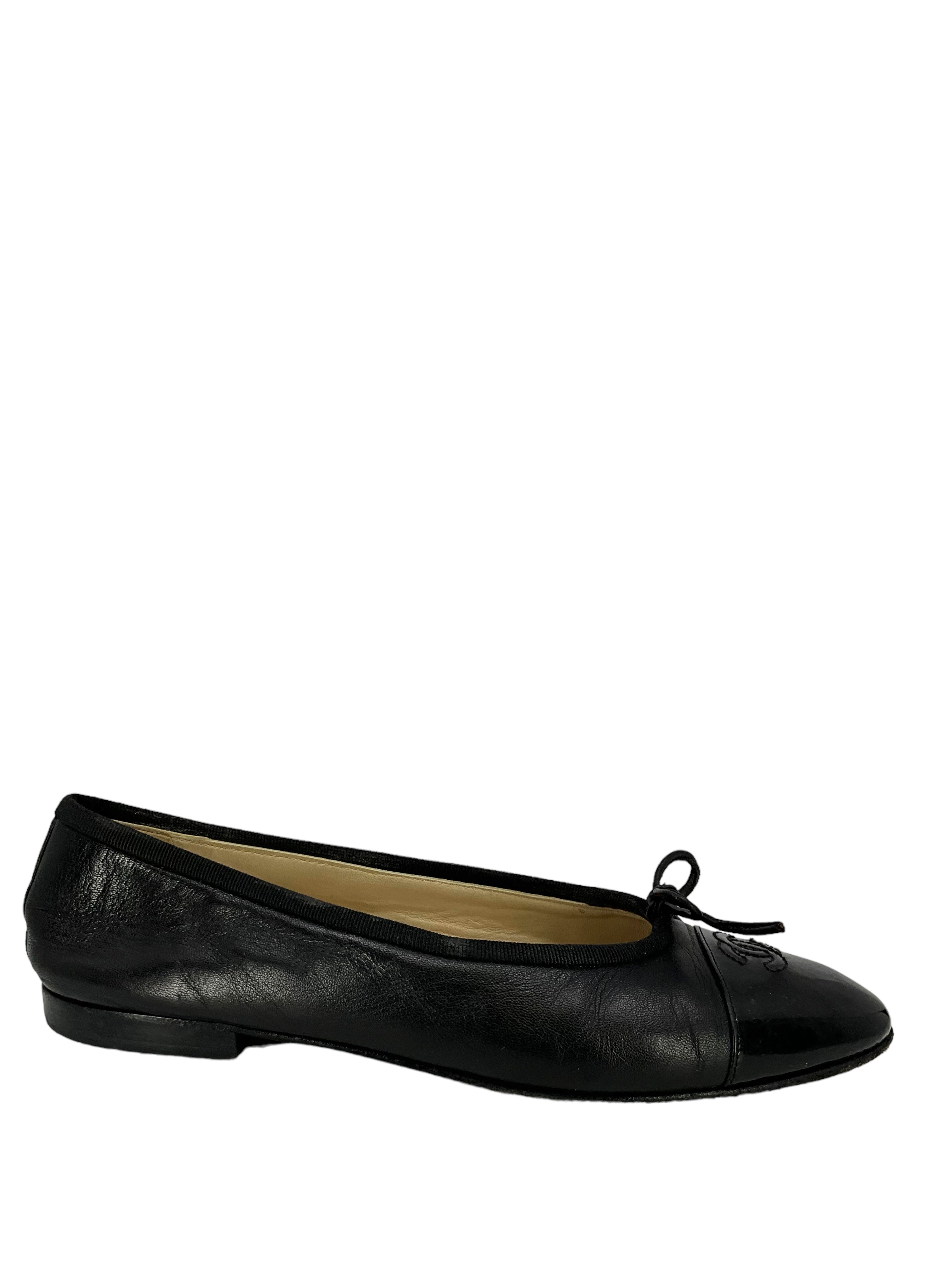 CHANEL Lambskin Leather Ballet Flats | Cap Toe | Size 8