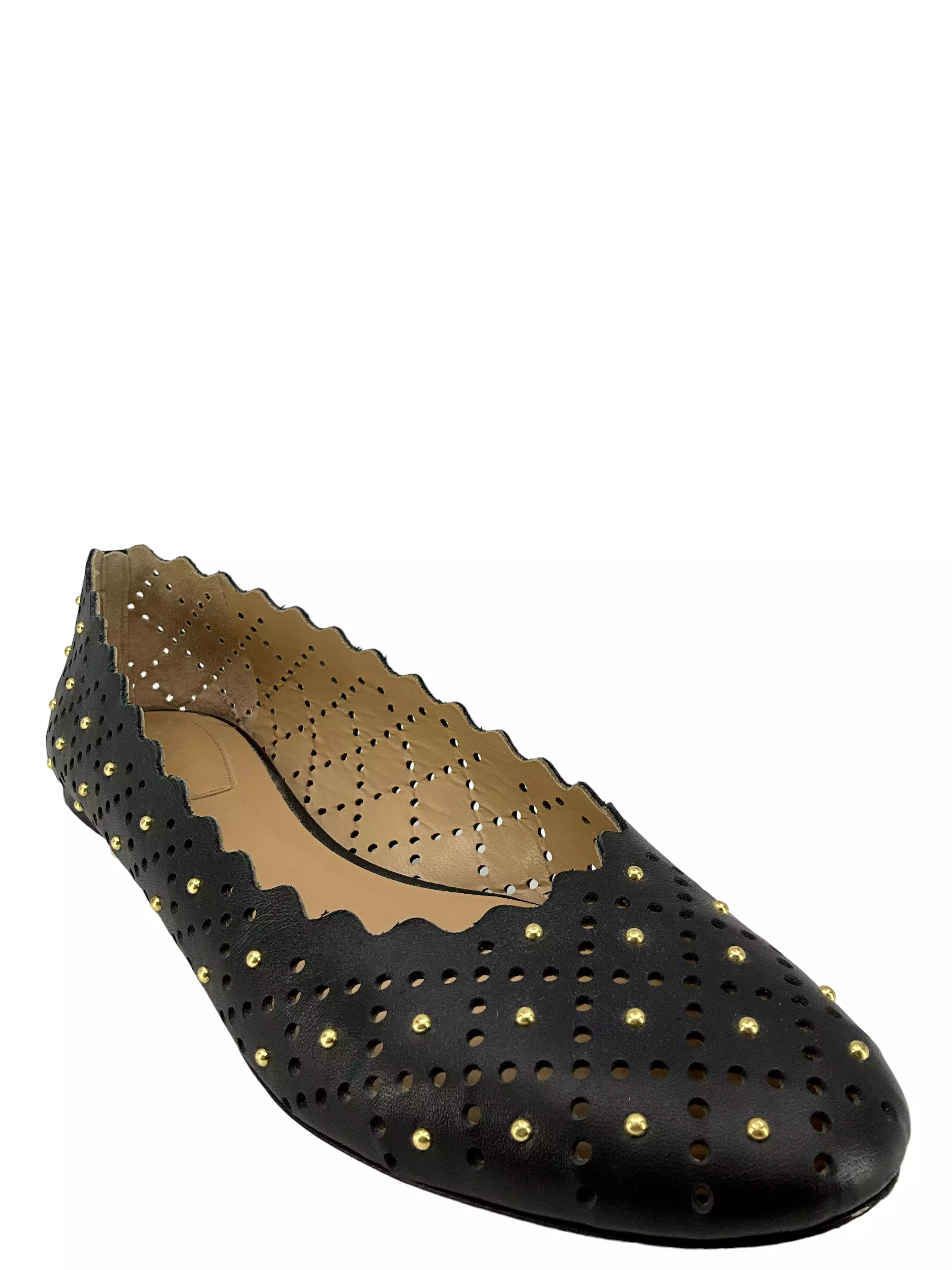 Chloe Black Flats - Lasercut and Studded Leather - Size 11 - Shop Now