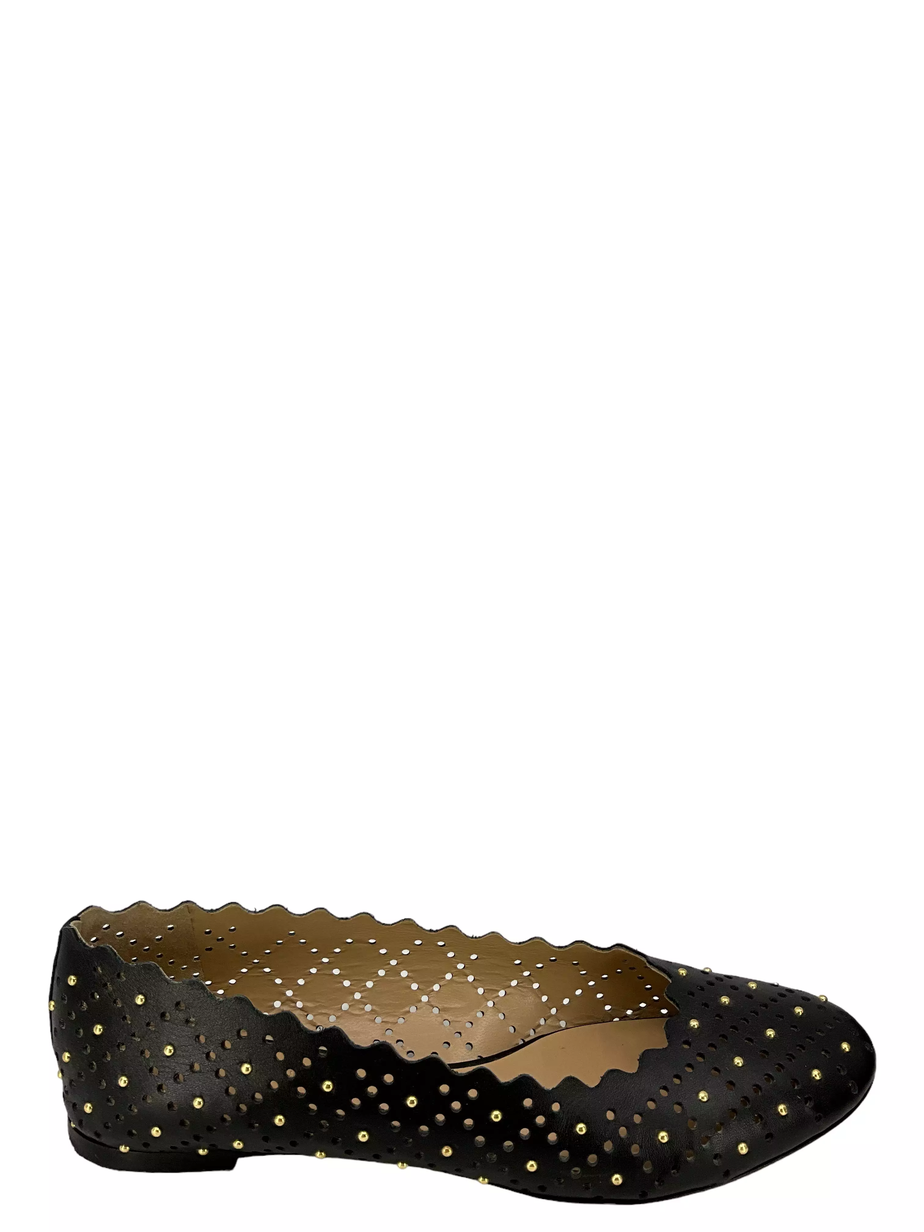 Chloe Black Flats - Lasercut and Studded Leather - Size 11 - Shop Now