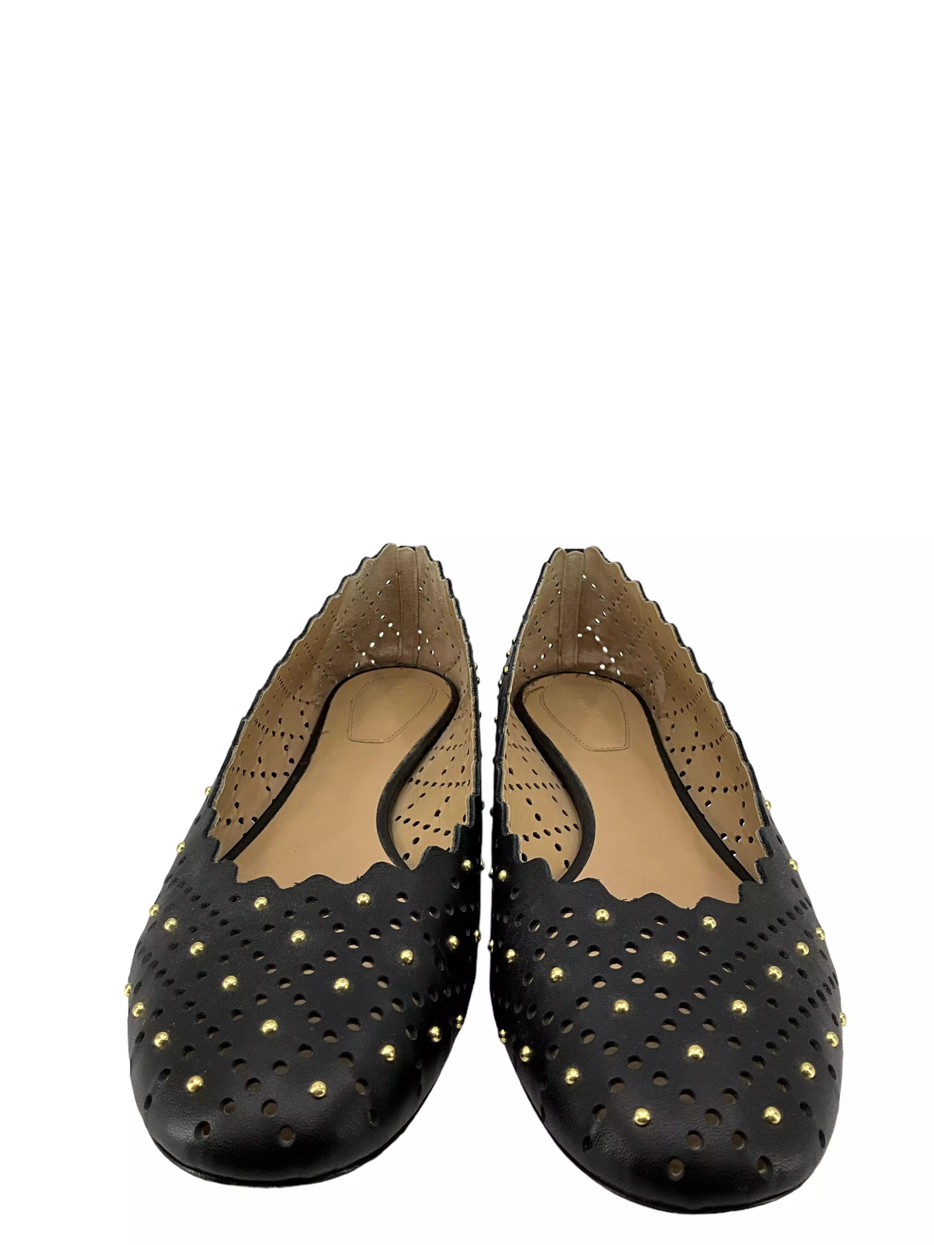 Chloe Black Flats - Lasercut and Studded Leather - Size 11 - Shop Now