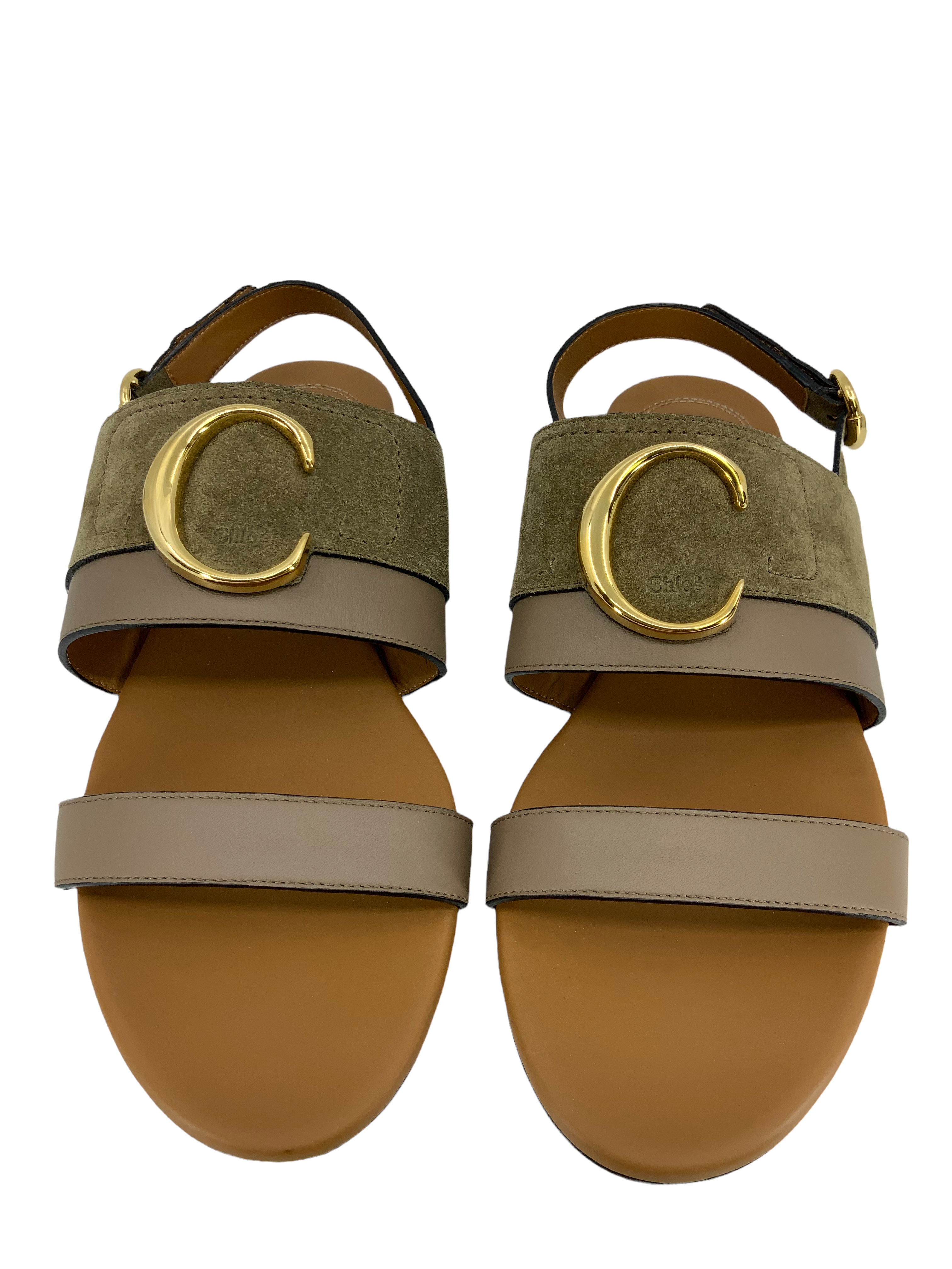 Chloe C Logo Suede and Leather Sandals Size 8