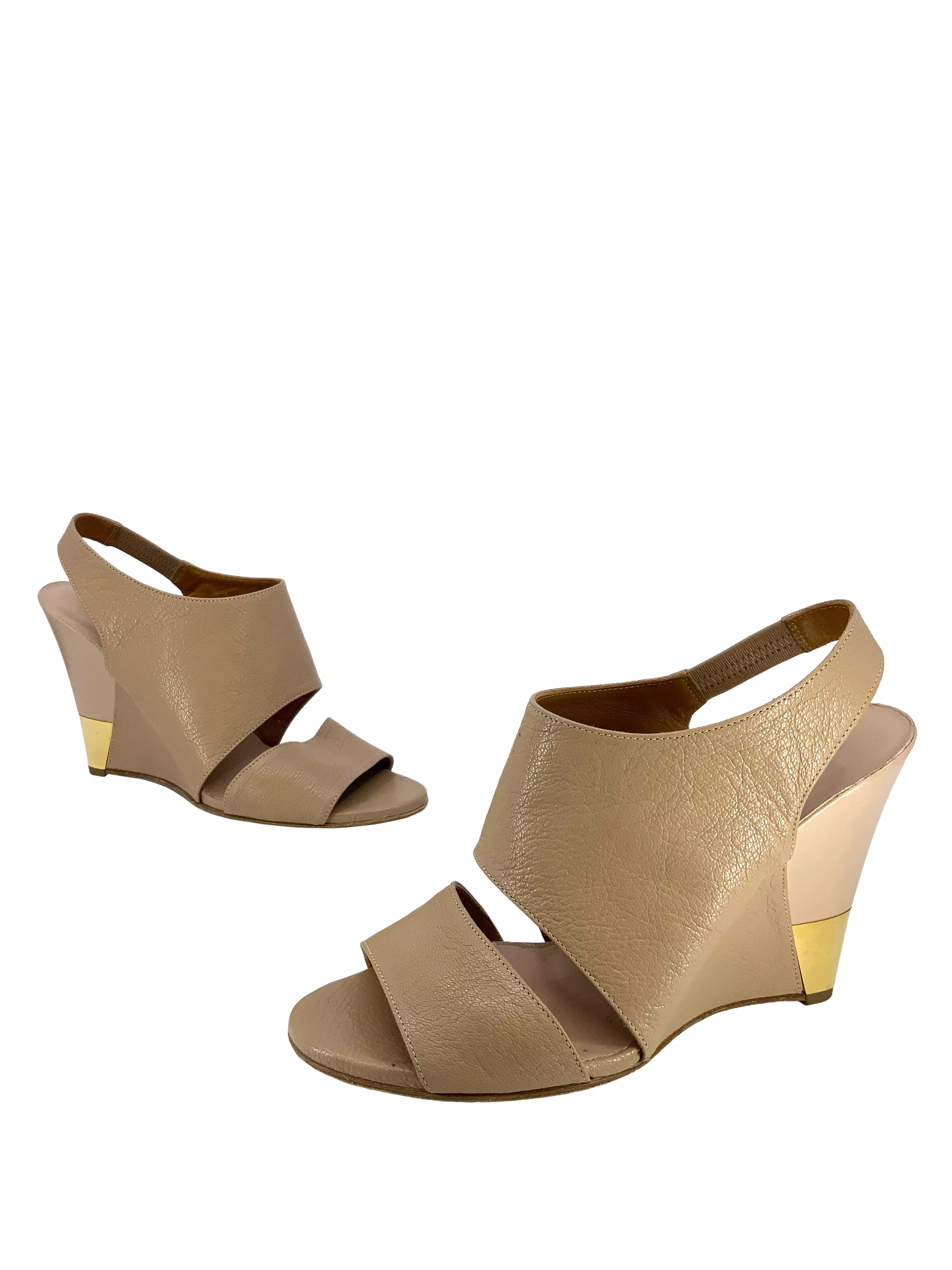 Chloe Eliza Calf Leather Wedge Sandals - Size 8