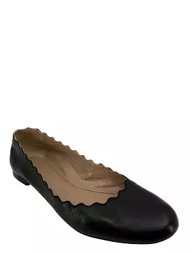 Chloe Lauren Black Leather Flats Size 7.5 - Scalloped Design