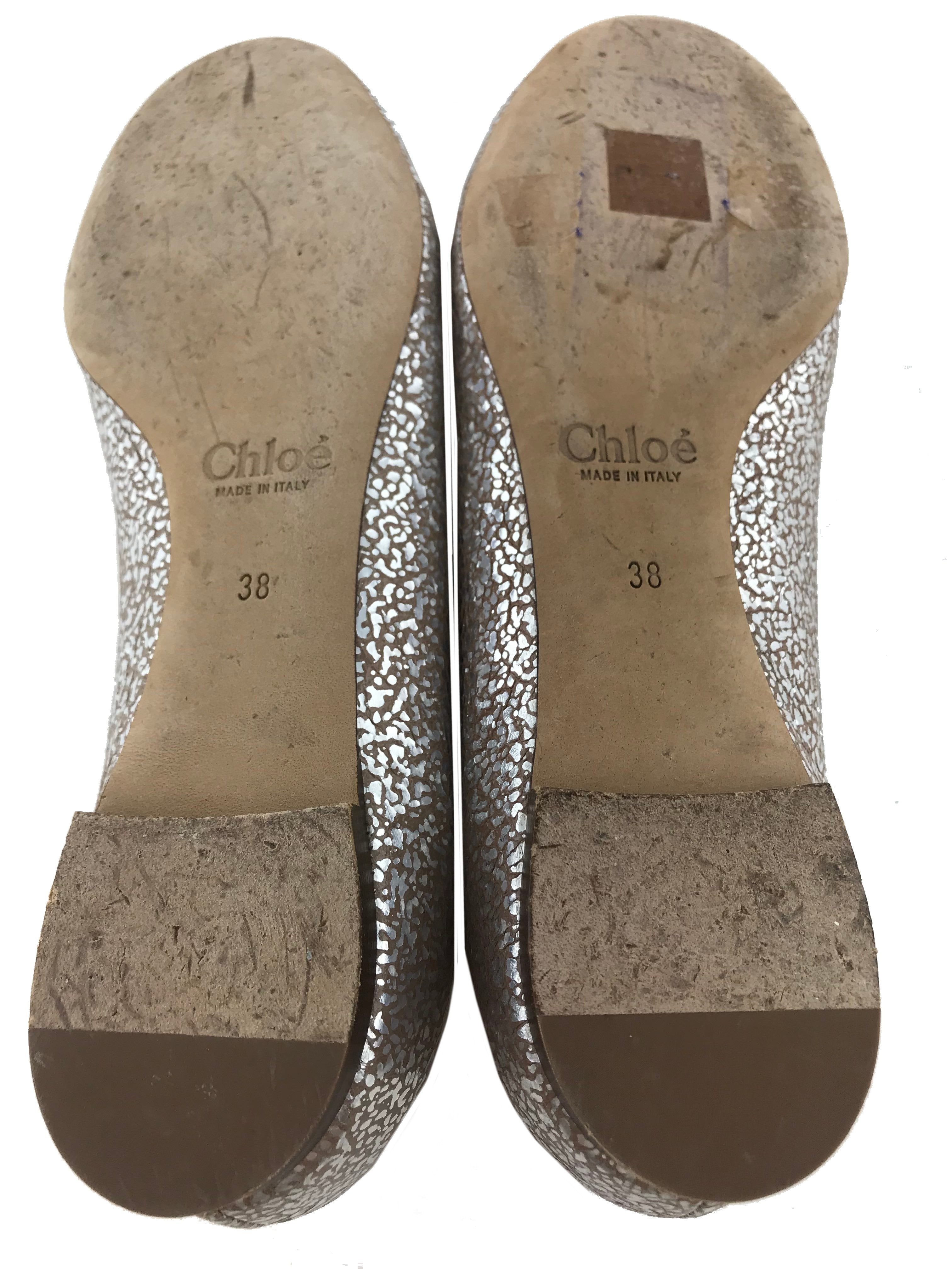 Chloe Lauren Leather Flats Size 8 - Cracked-Foil Design