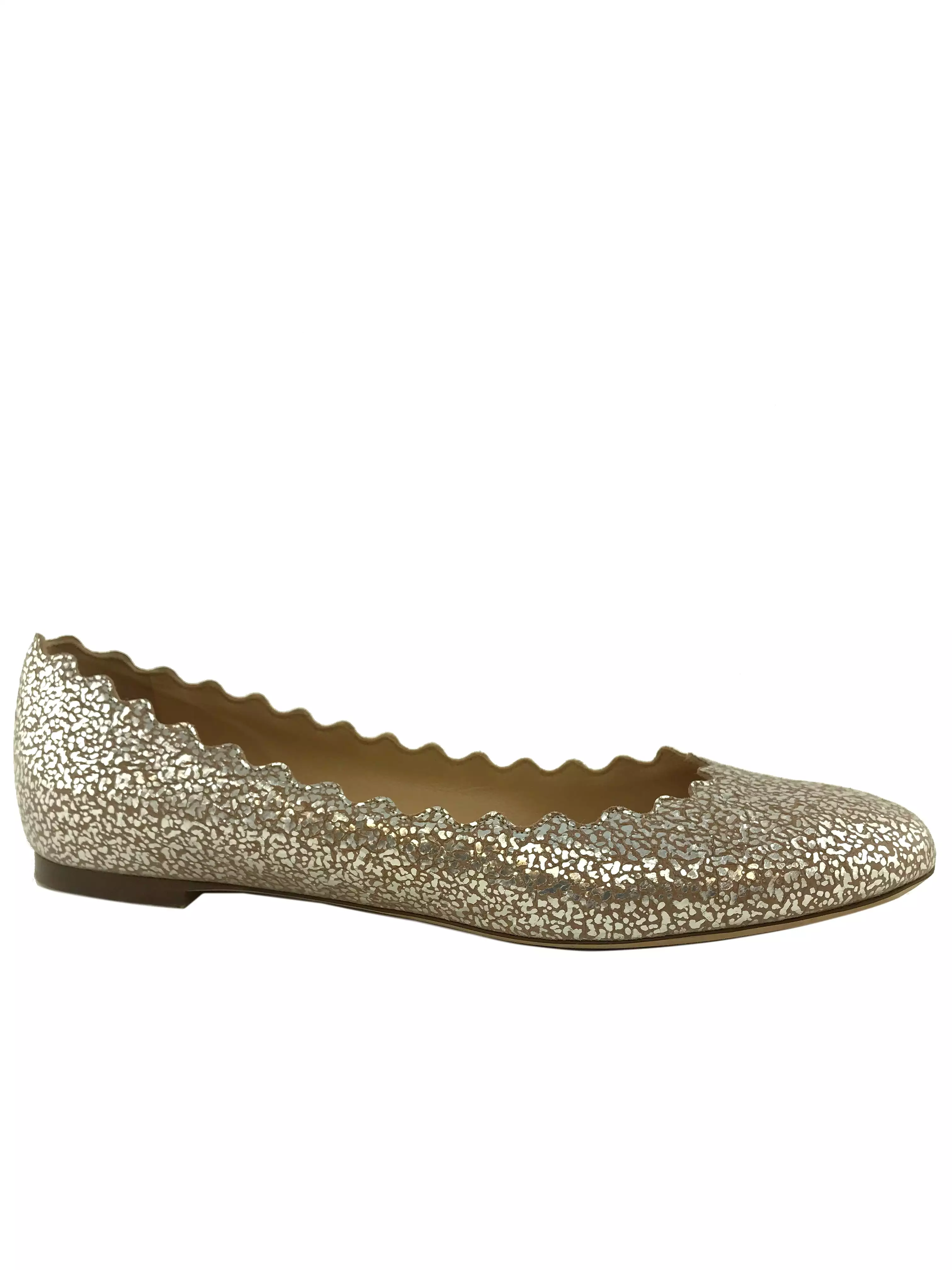 Chloe Lauren Leather Flats Size 8 - Cracked-Foil Finish