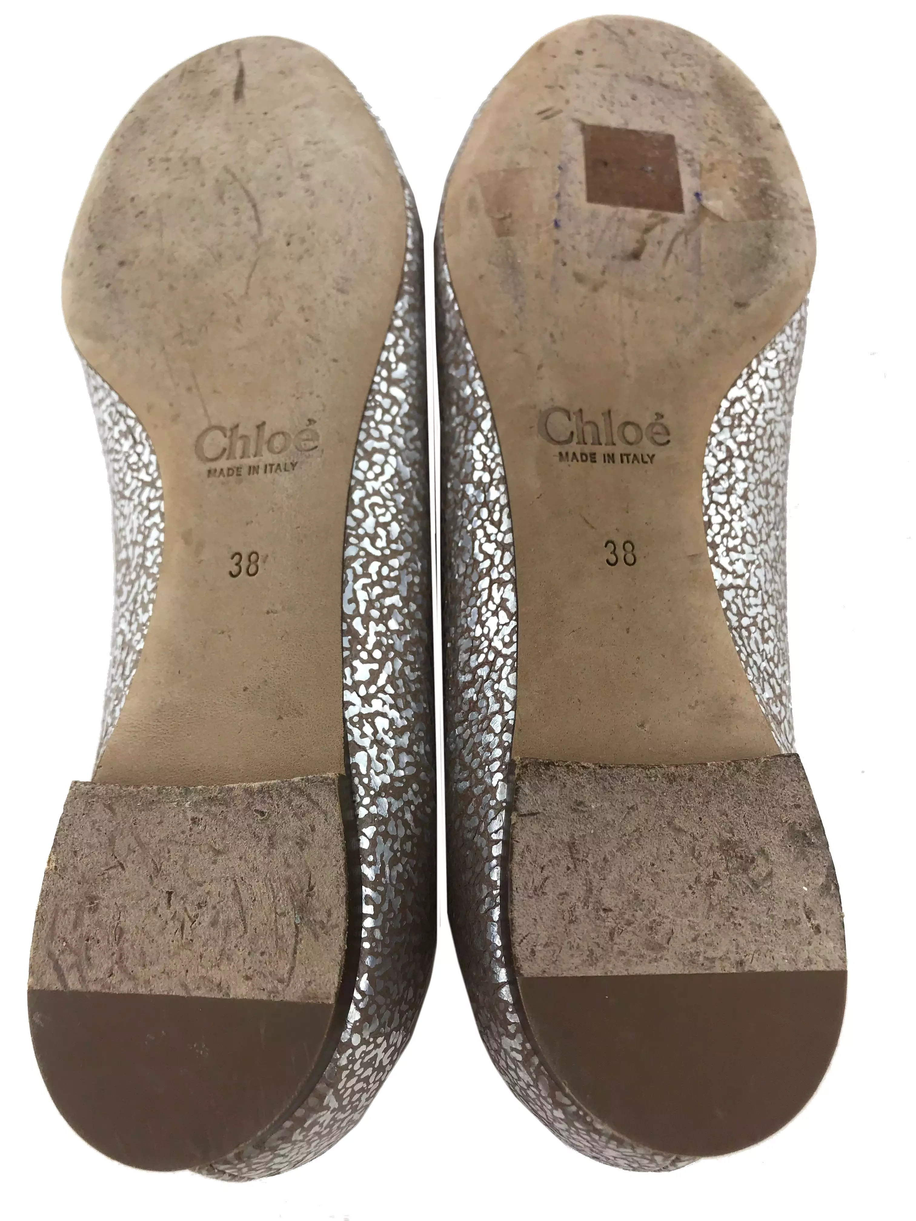 Chloe Lauren Leather Flats Size 8 - Cracked-Foil Finish