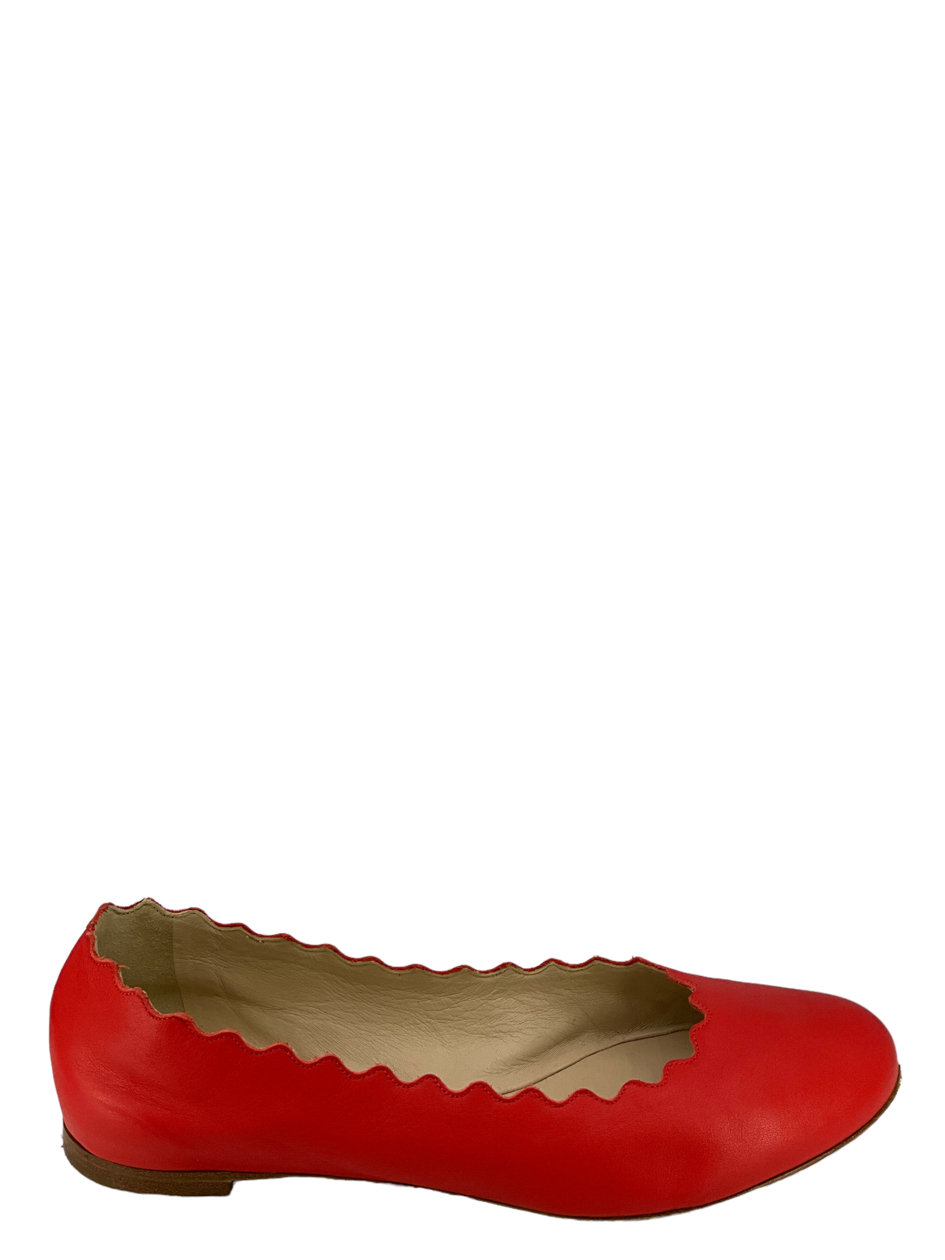 Chloe Lauren Red Leather Flats Size 7.5 Scalloped